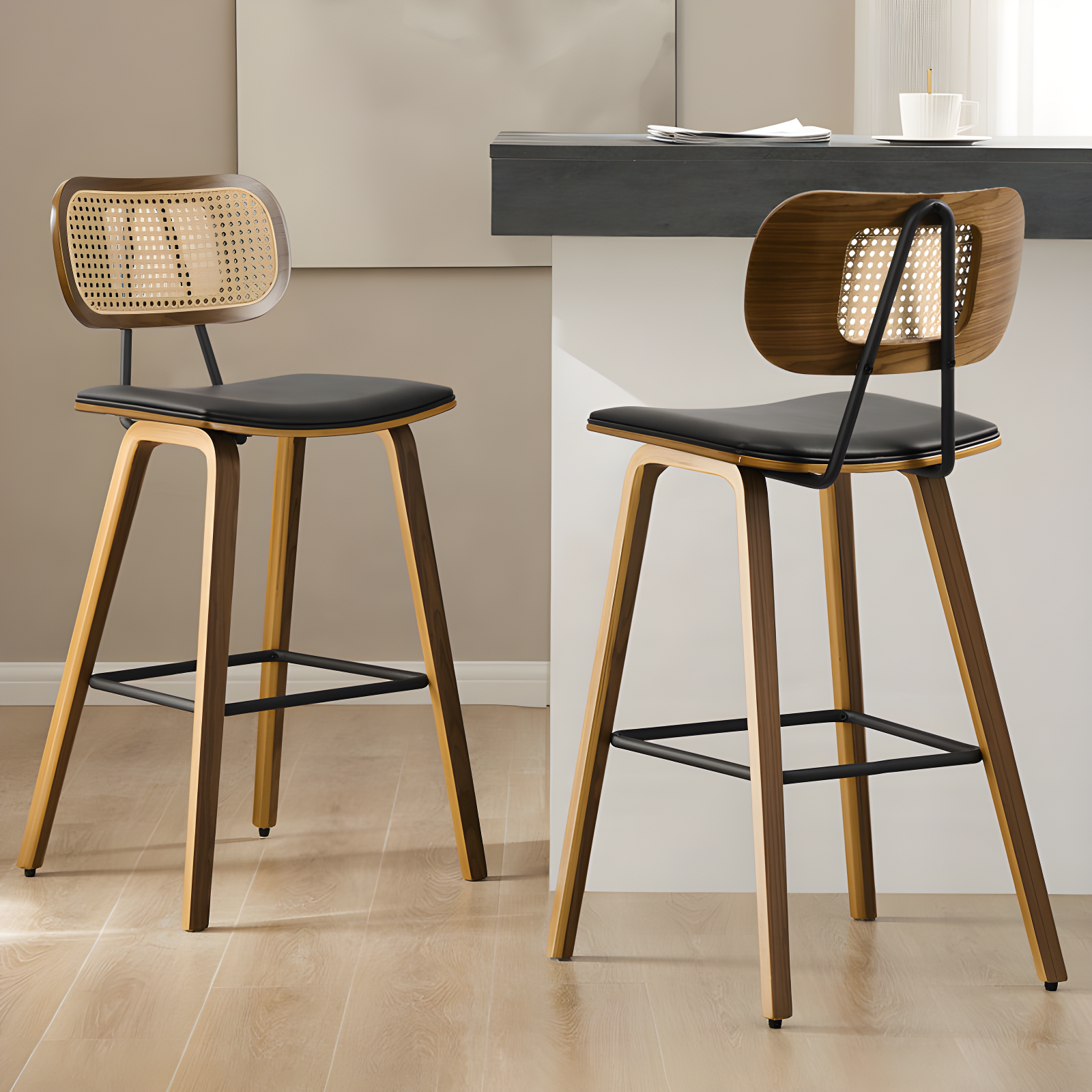 Latitude Run® 26" Upholstered Rattan Counter Height Stool (Set of 2)