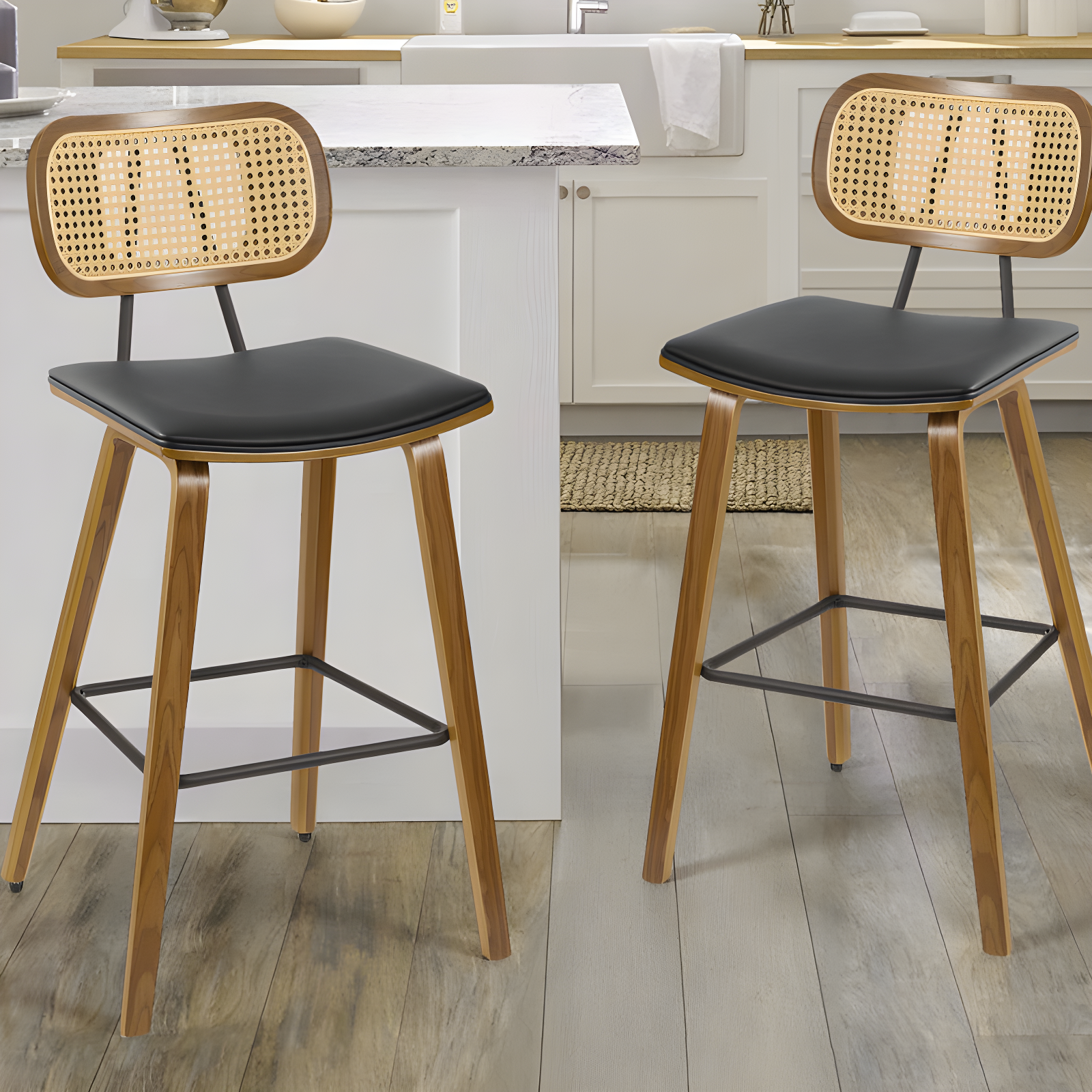 Latitude Run® 26" Upholstered Rattan Counter Height Stool (Set of 2)