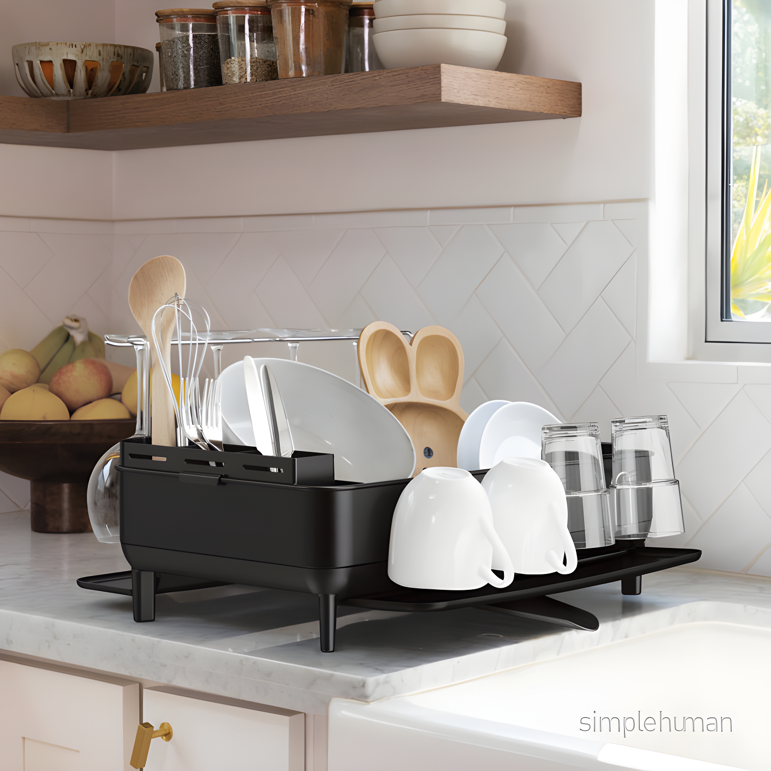 Simplehuman Kitchen Dish Drying Rack, Matte Black Steel