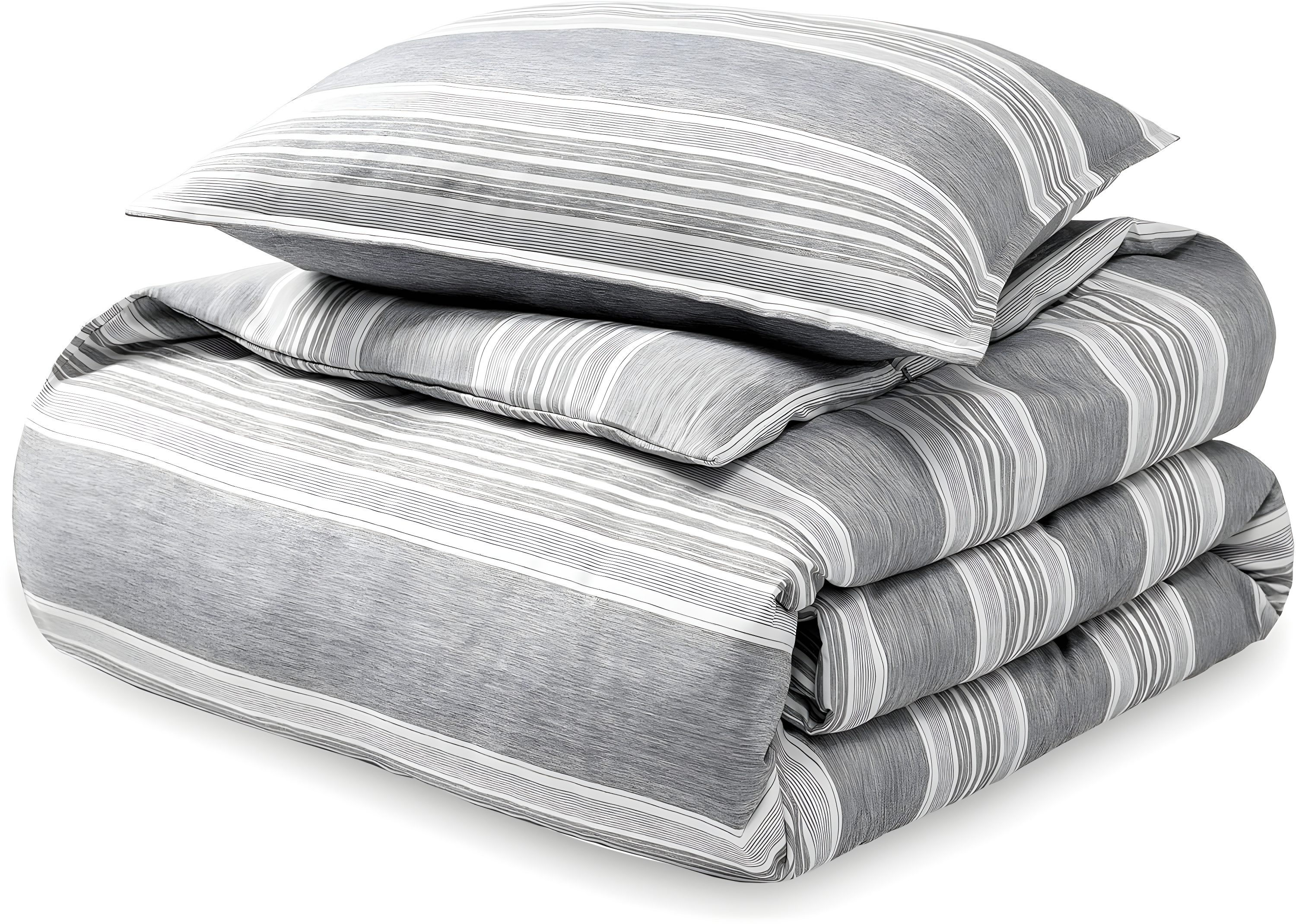 Twin/Twin XL Stripe - Heather Charcoal Double Brushed Duvet Cover Set by Bare Home
