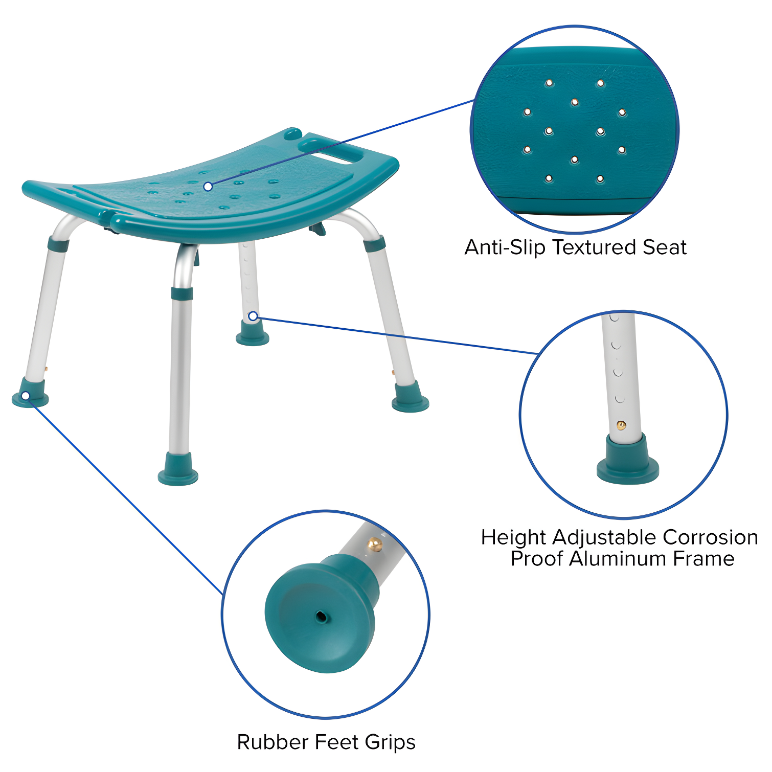 Hemsworth Tool-Free 300 Lb. Capacity, Adjustable Bath & Shower Chair w/ Non-slip Feet