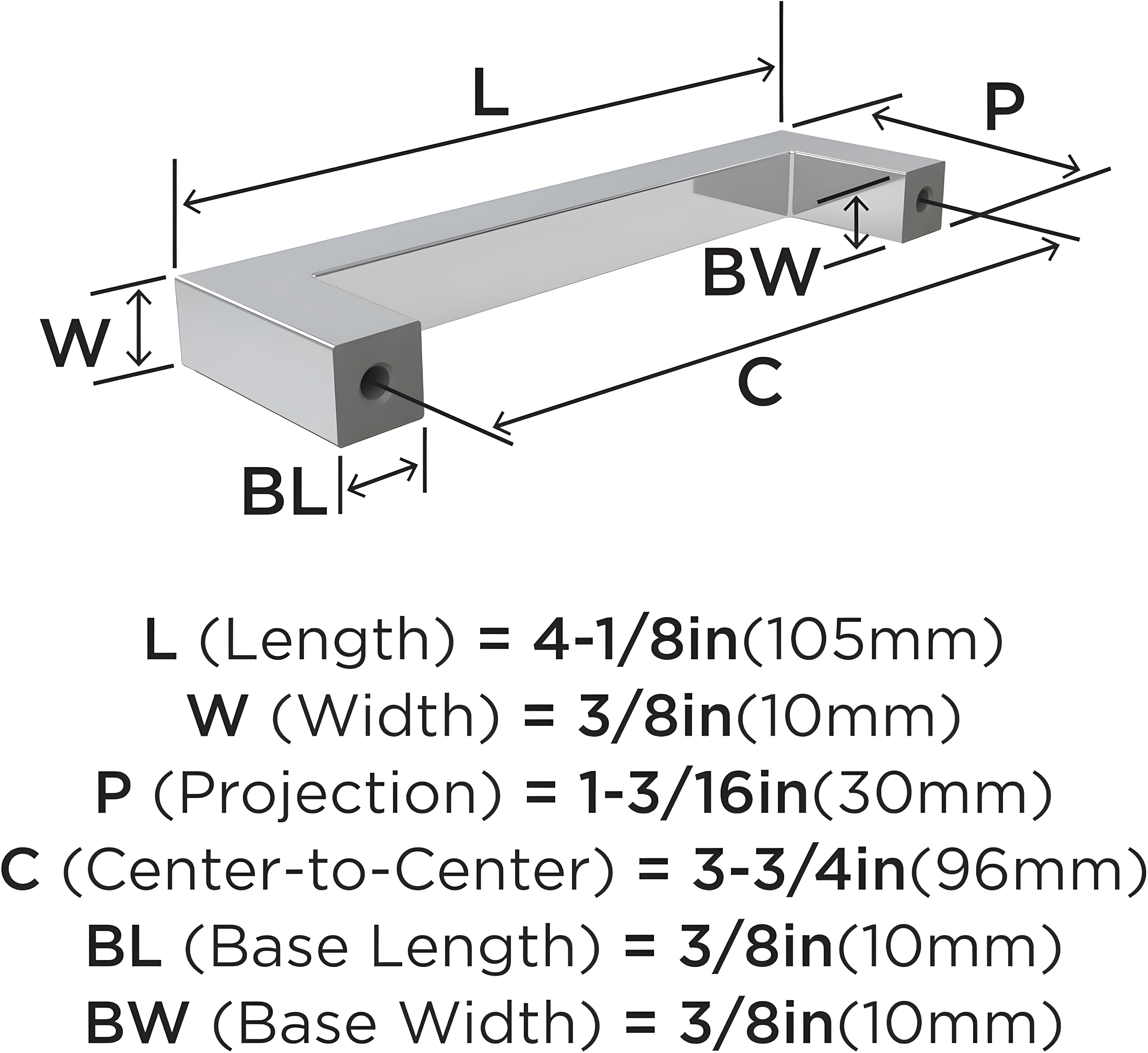 Amerock Monument 3-3/4 inch (96mm) Center-to-Center Polished Chrome Cabinet Pull