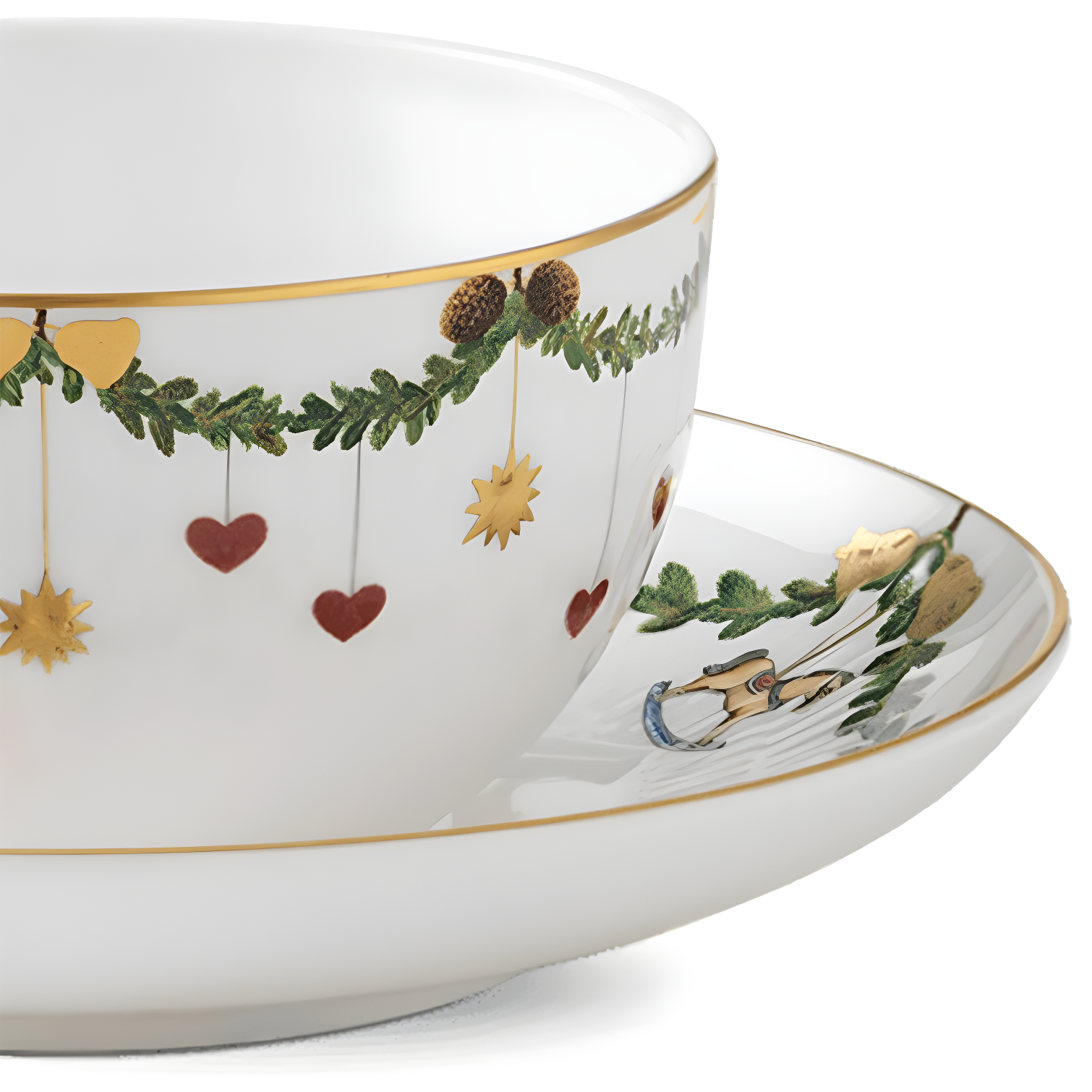 Nostalgic Cream-Colored Bone China Christmas Teacup & Saucer