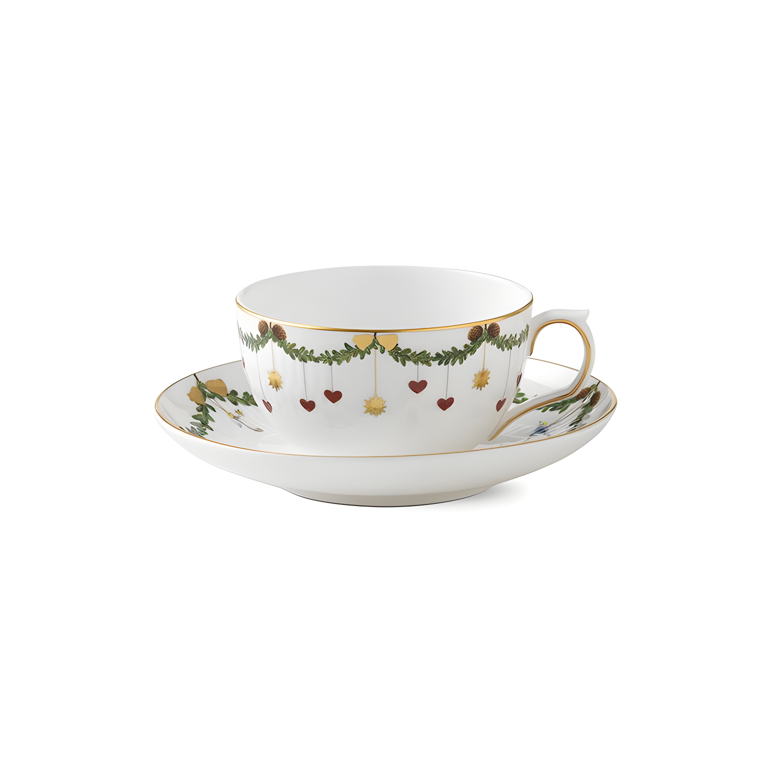 Nostalgic Cream-Colored Bone China Christmas Teacup & Saucer