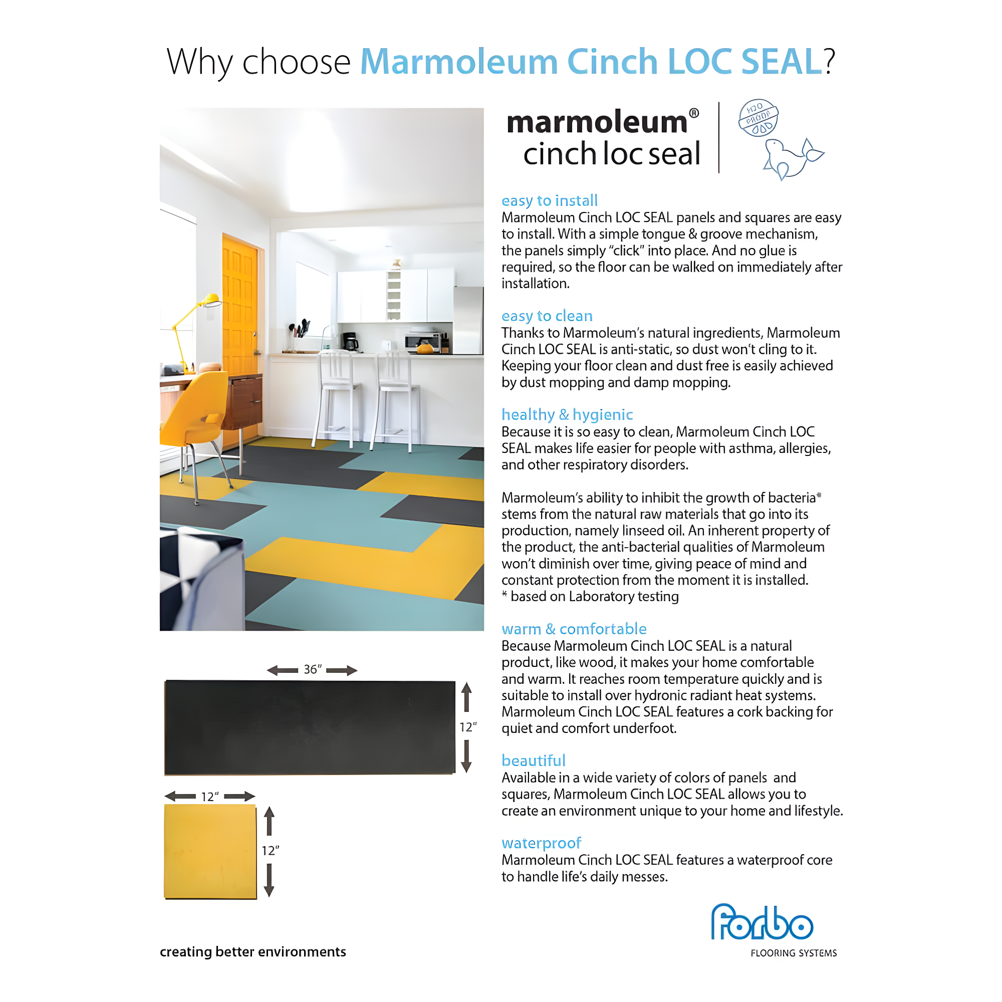 Marmoleum Cinch Loc Seal 11.81” x 11.81” x 9.9mm Laminate Flooring
