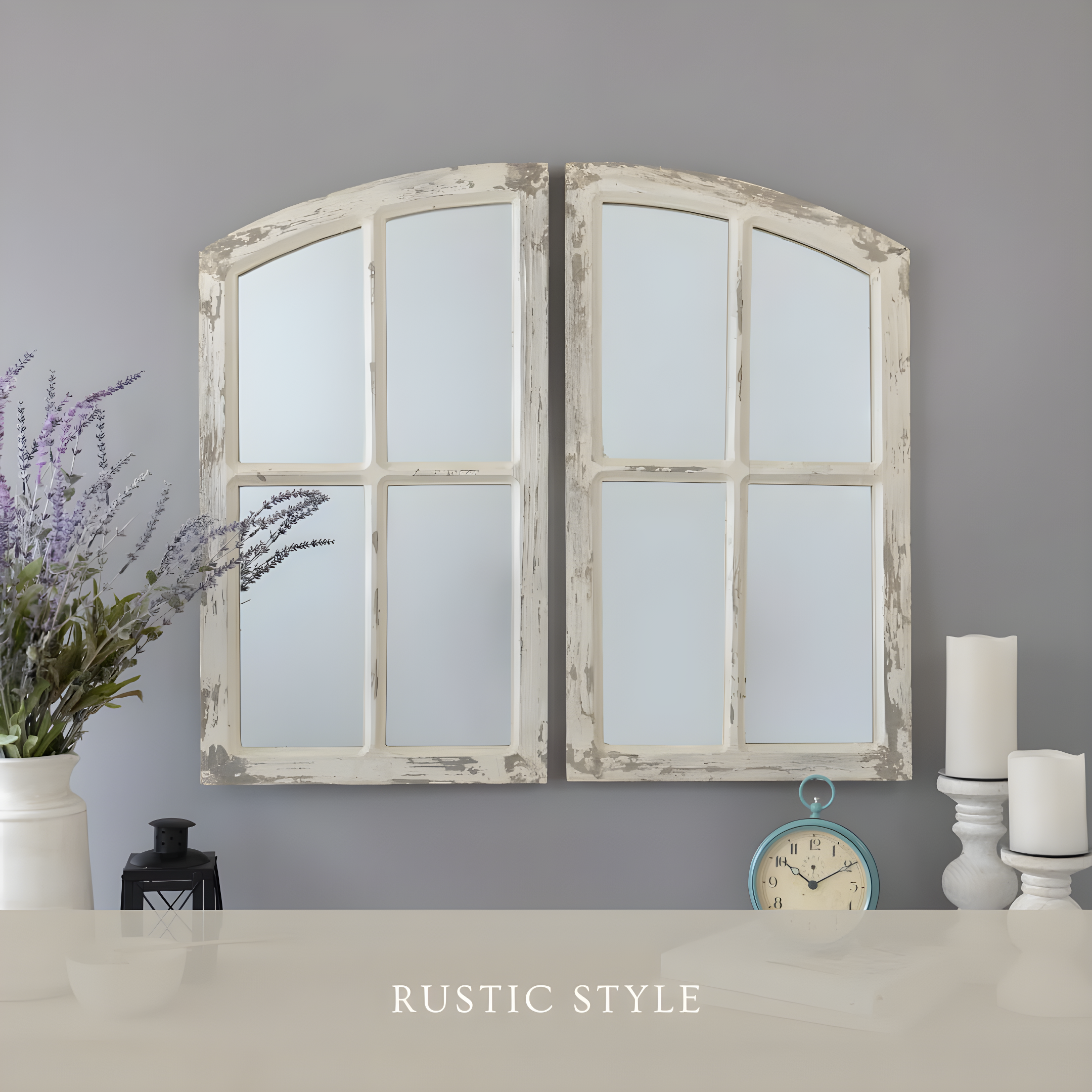 Jolene Arch Window Pane Mirrors Off-White 27" x 15" (Set of 2) by Aspire