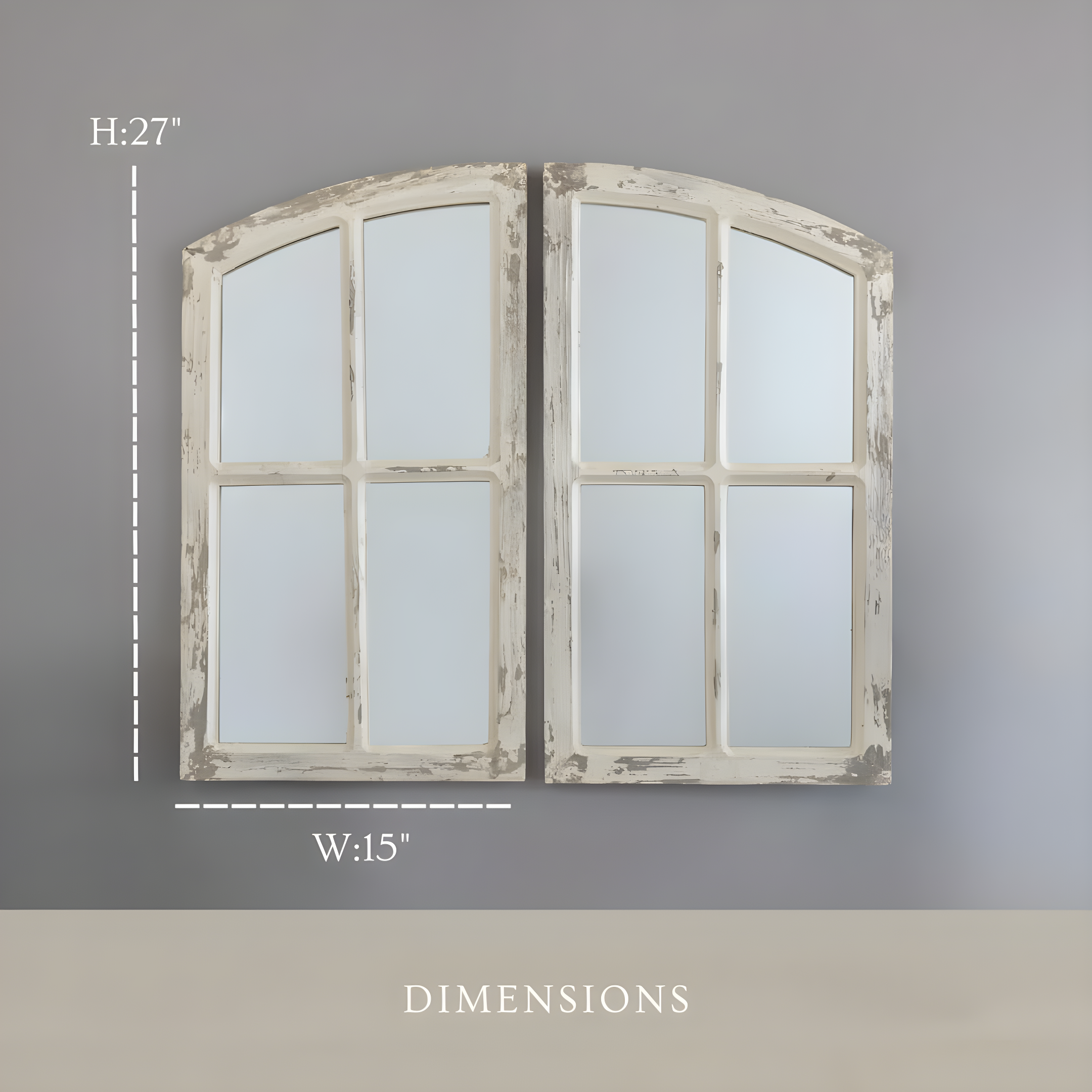 Jolene Arch Window Pane Mirrors Off-White 27" x 15" (Set of 2) by Aspire
