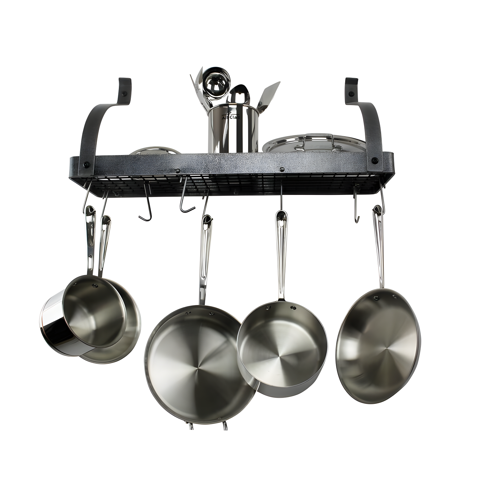 Handcrafted Gourmet Bookshelf Wall Rack with Curved Arms & 12 Hooks