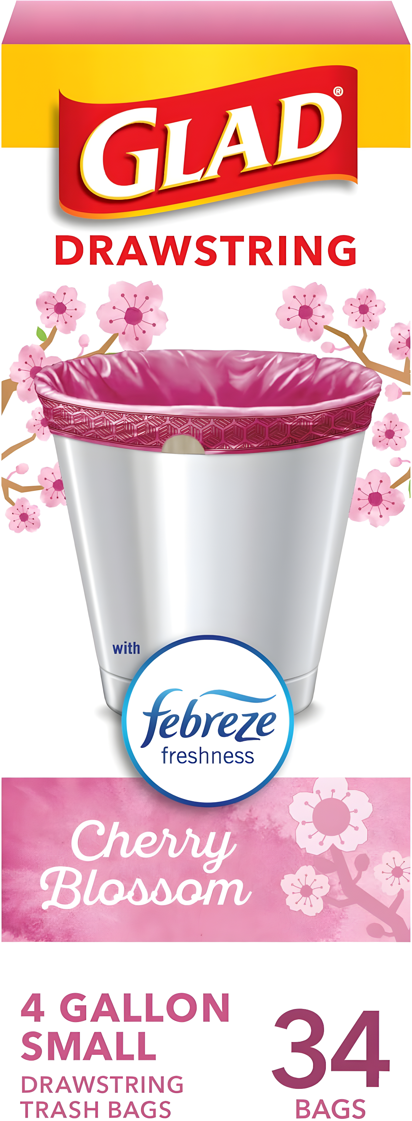Glad Small Drawstring Trash Bags - Cherry Blossom - 34ct/4gal