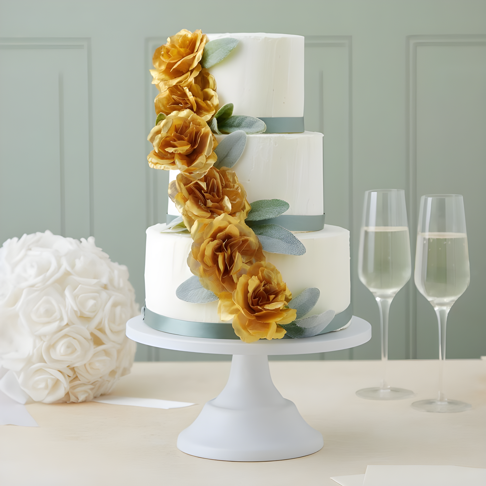 Bright Creations 50 Pack Gold Roses Artificial Flowers Bulk, 3 Inch Silk Gold Faux Flowers for Centerpiece Table Decorations