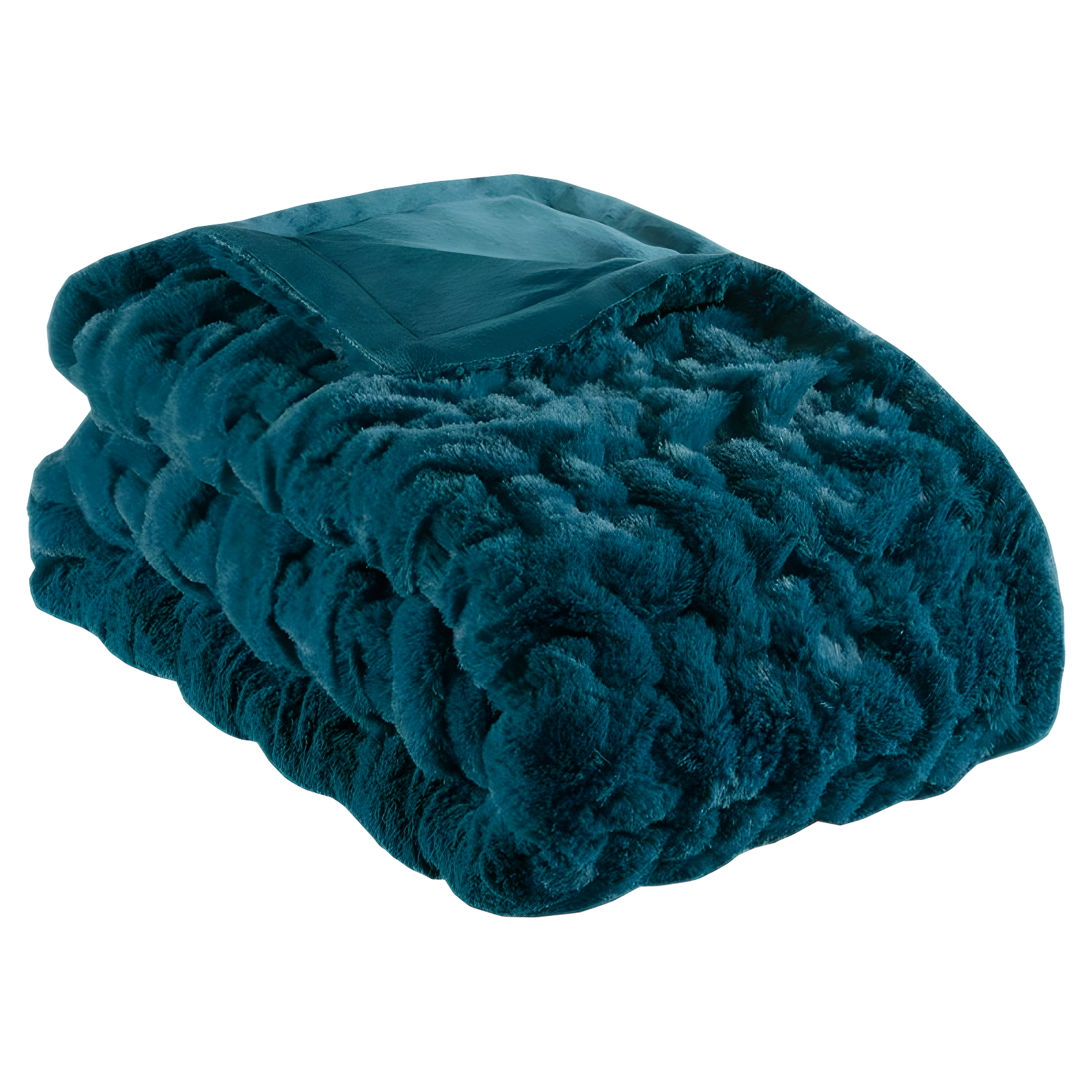 Madison Park Teal Ruched Fur Throw 50x60"