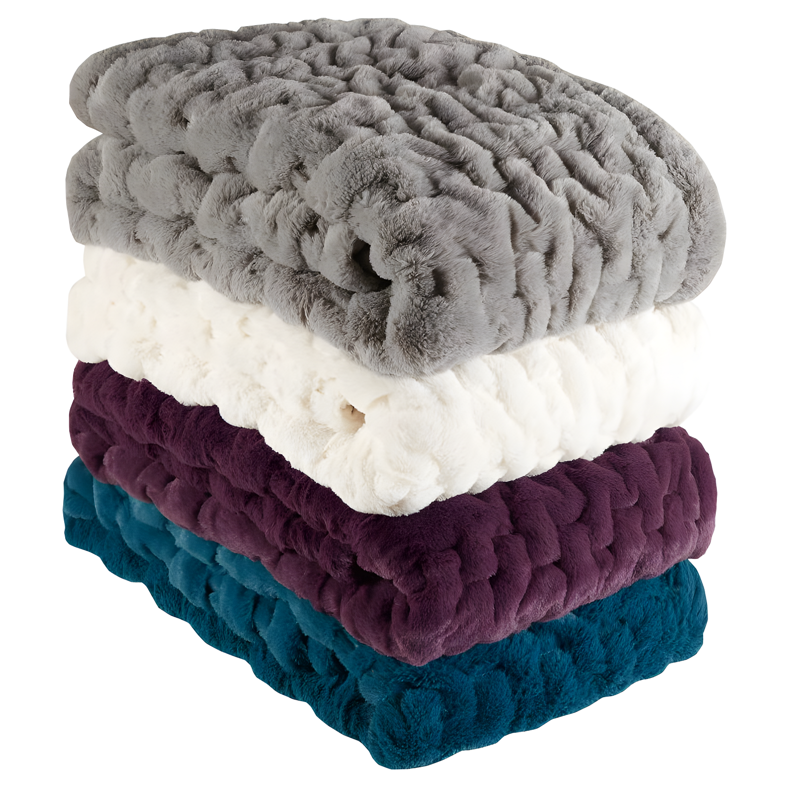 Madison Park Teal Ruched Fur Throw 50x60"