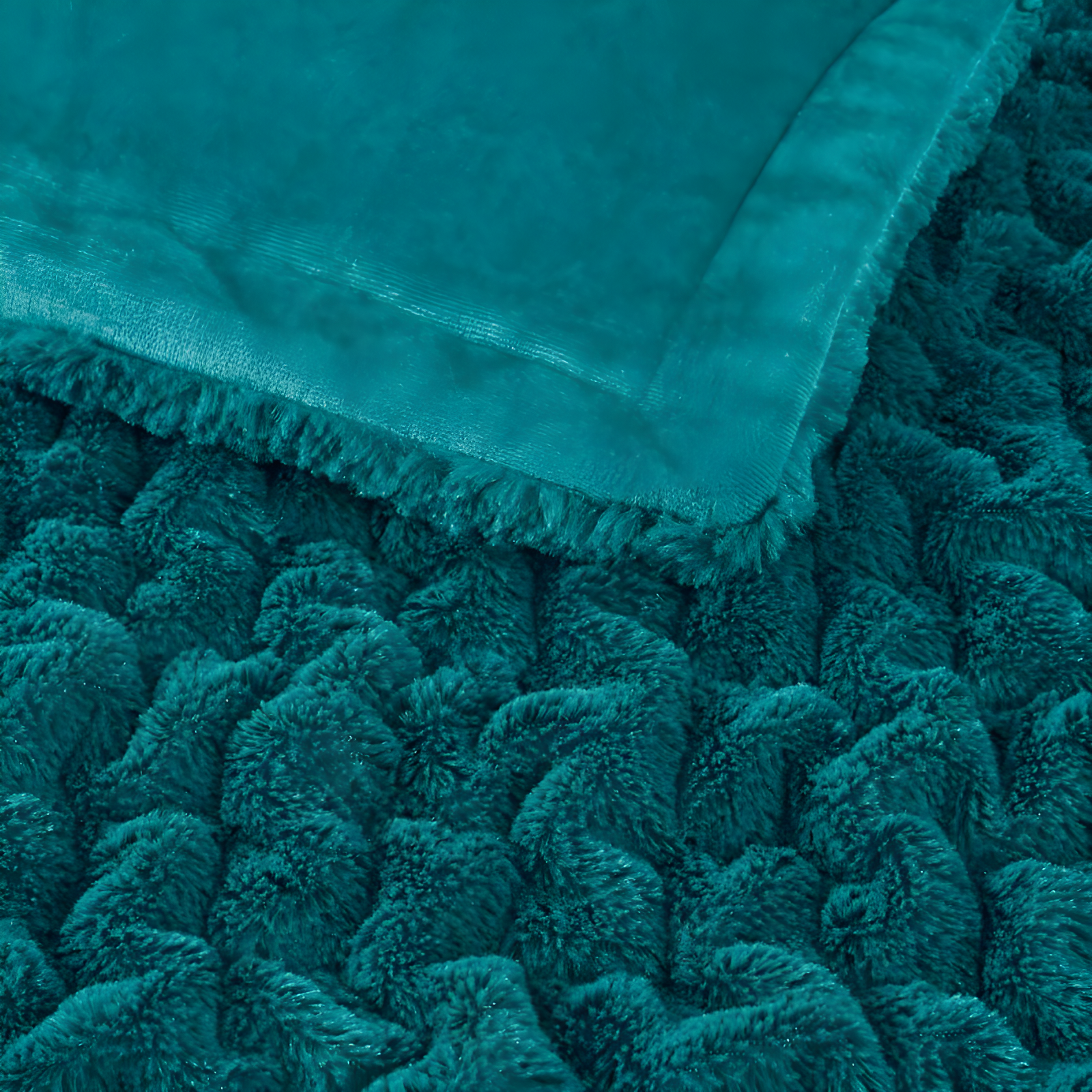 Madison Park Teal Ruched Fur Throw 50x60"