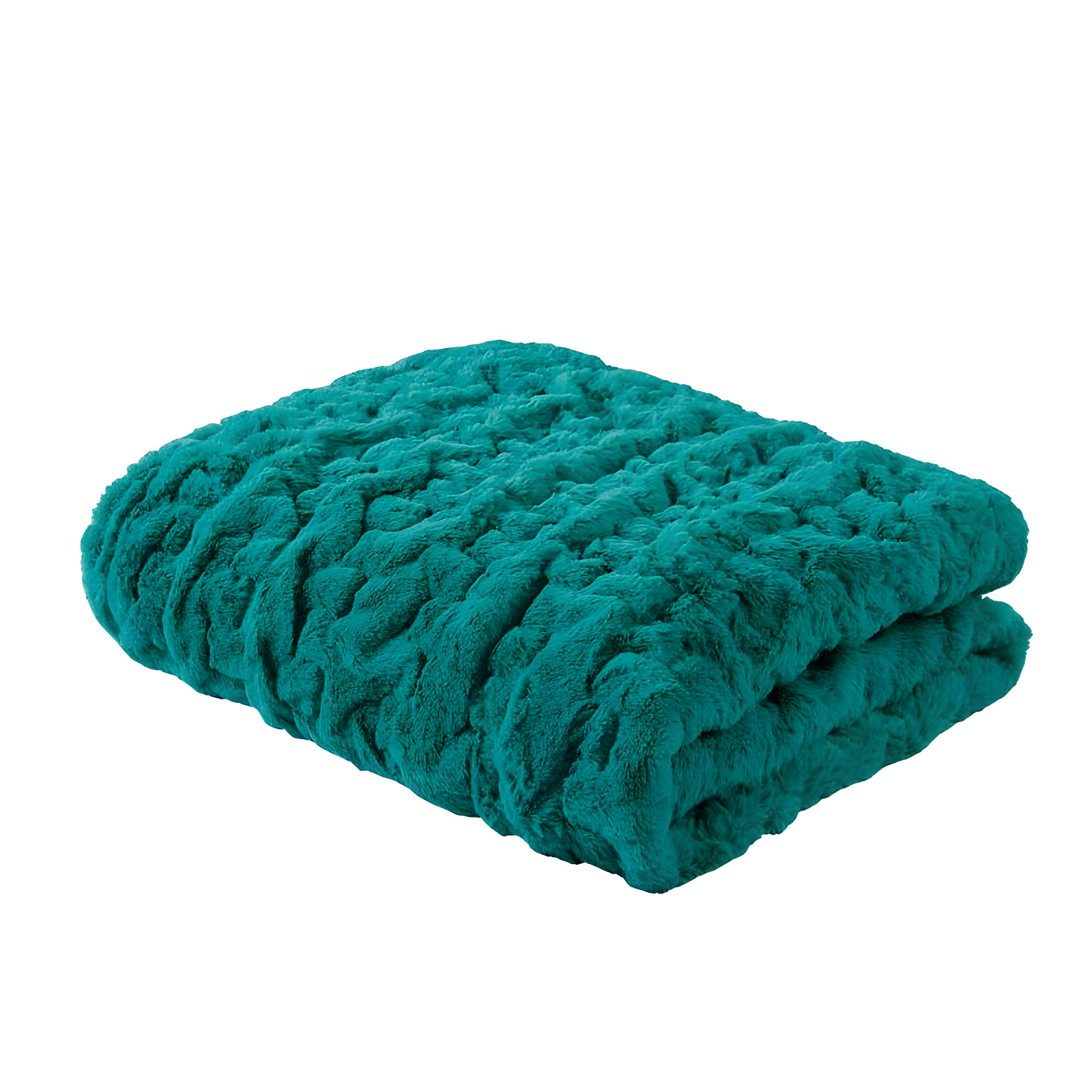 Madison Park Teal Ruched Fur Throw 50x60"