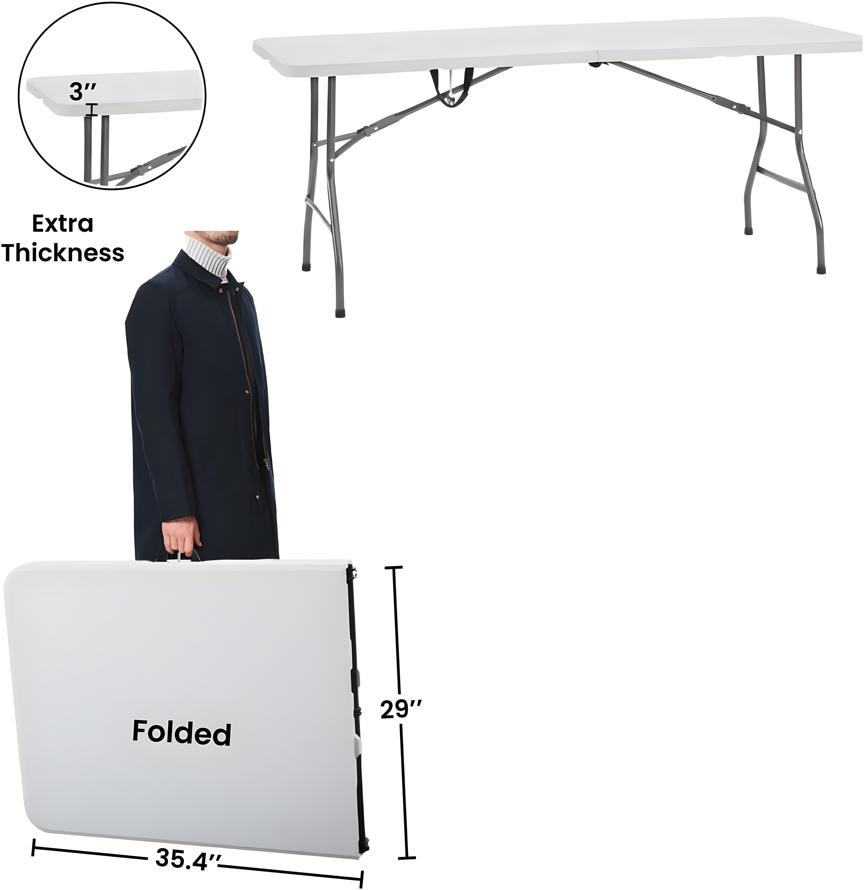 6ft Folding Table Multipurpose Foldable Dinner Table Portable Folding Rectangular Resin Table for Outdoor Camping Picnic Party by Naomi Home - White