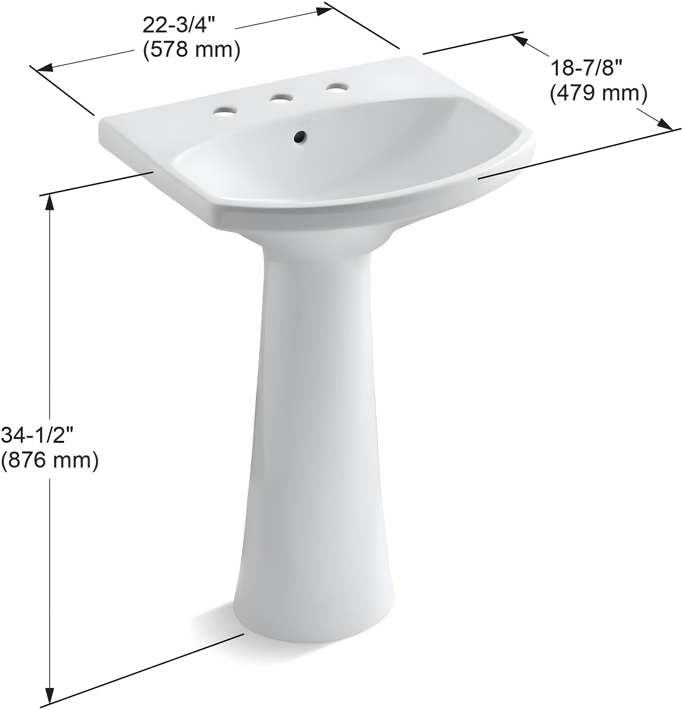 Cimarron® 26.81" Vitreous China U-Shape Pedestal Bathroom Sink with Overflow