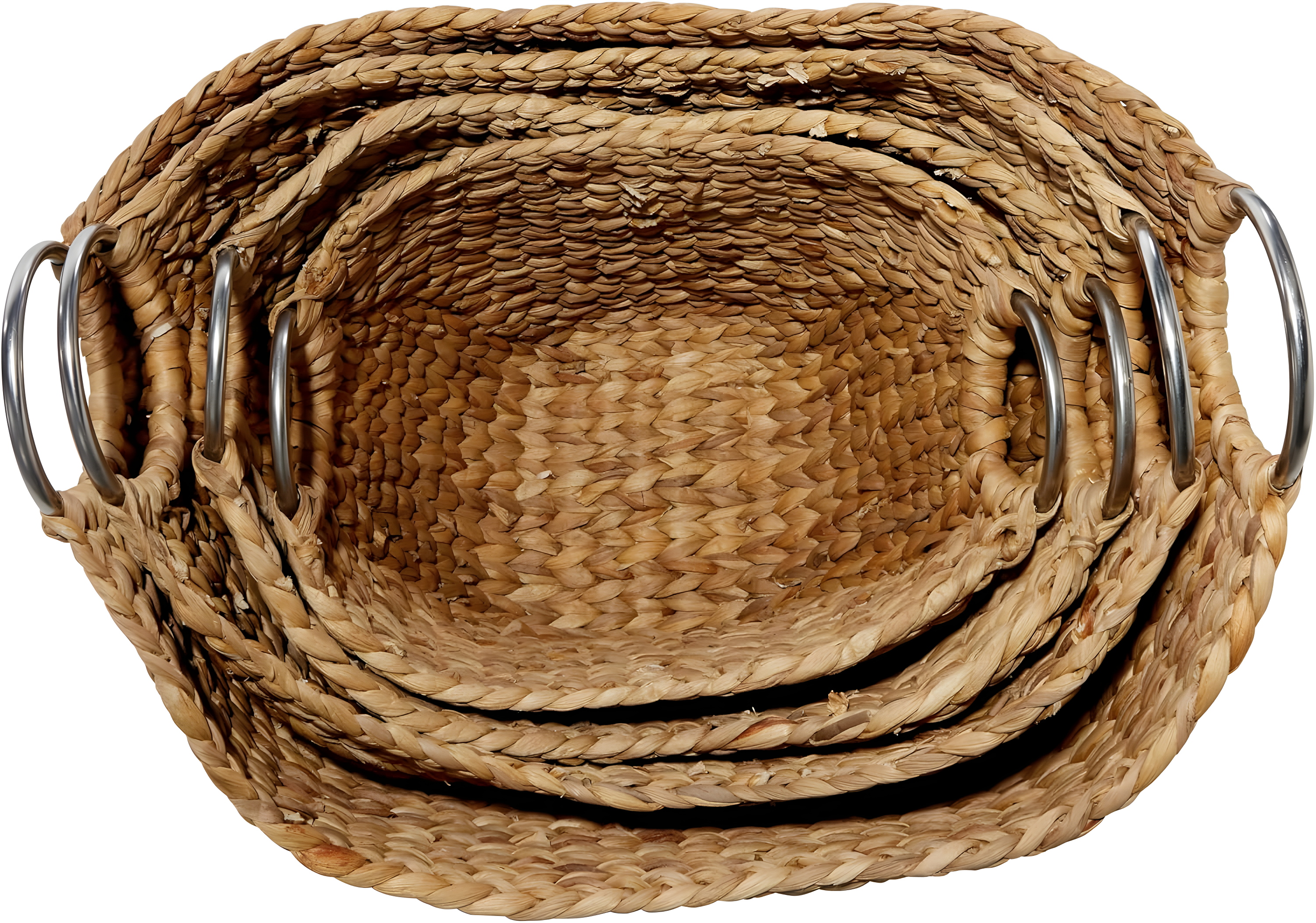 Highland Dunes 4 Piece Brown Seagrass Handmade Woven Storage Basket with Metal Handles Set