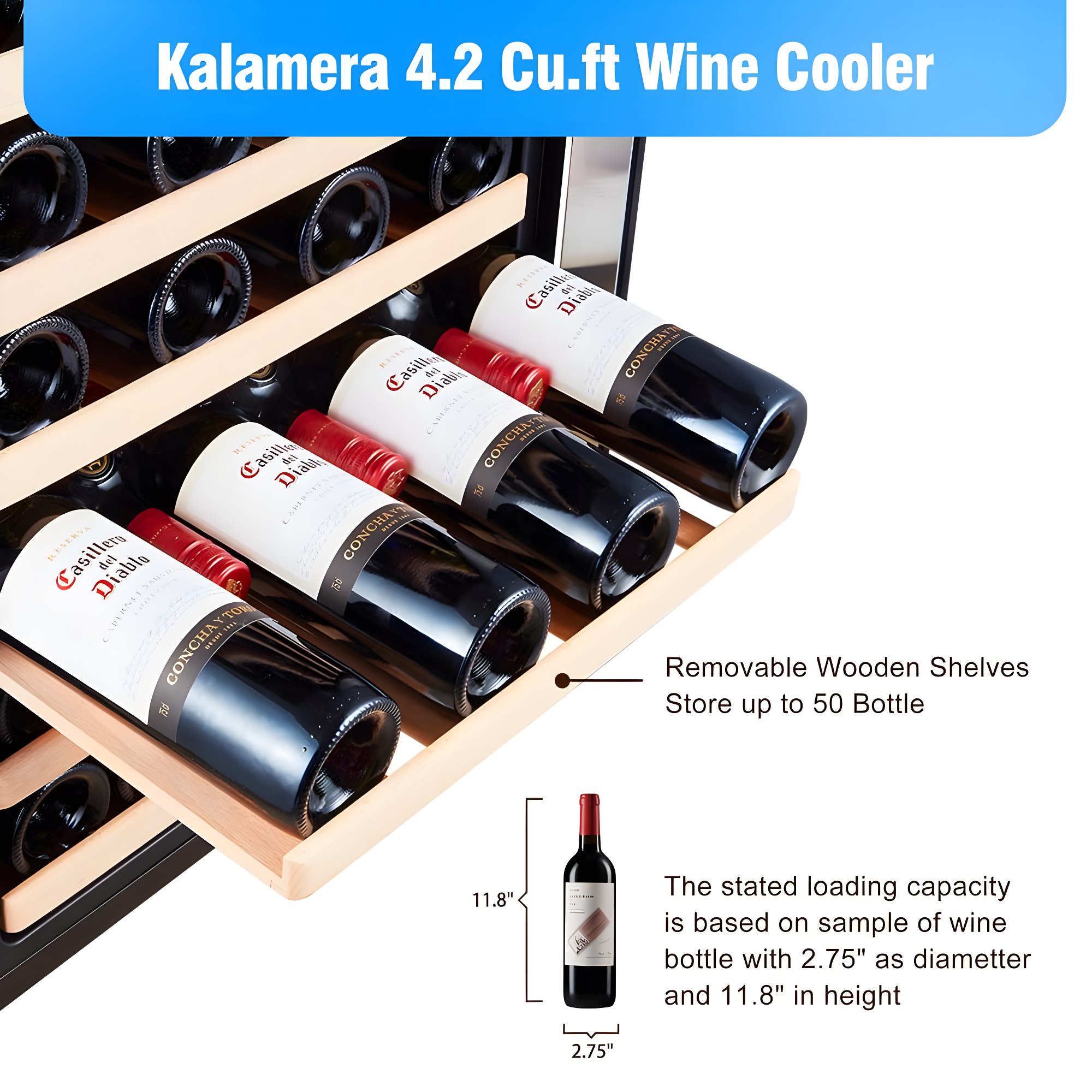 Kalamera Kalamera Single Zone 19.3'' Freestanding 50 Bottle Wine Refrigerator