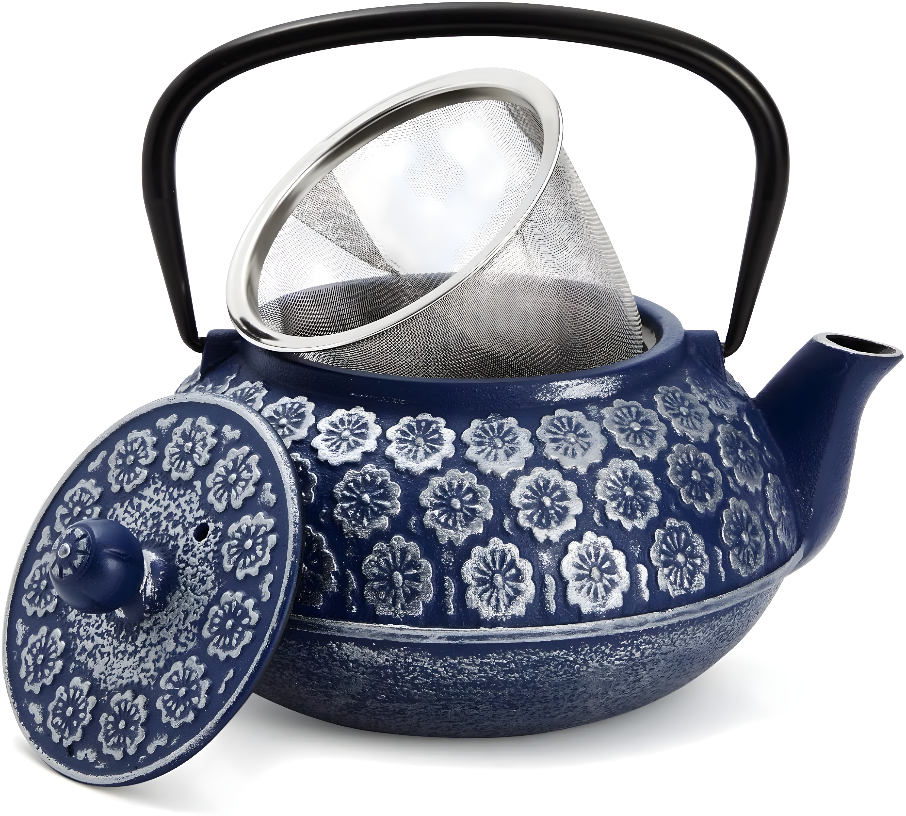 Bungalow Rose Japanese Cast Iron Teapot With Infuser For Loose Leaf And Tea Bags, Kettle Includes Handle And Removable Lid (Blue, 34Oz)