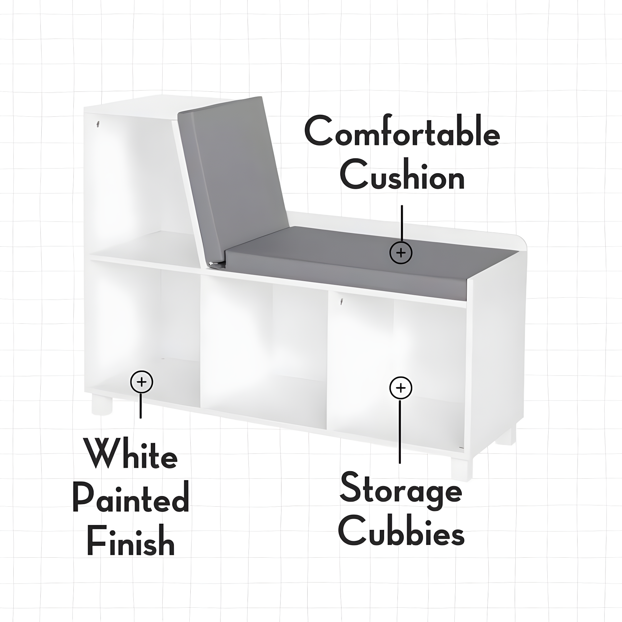 RiverRidge Home RiverRidge Kids Reading Book Nook Cushioned Toy Storage Bench with Cubby Organizers