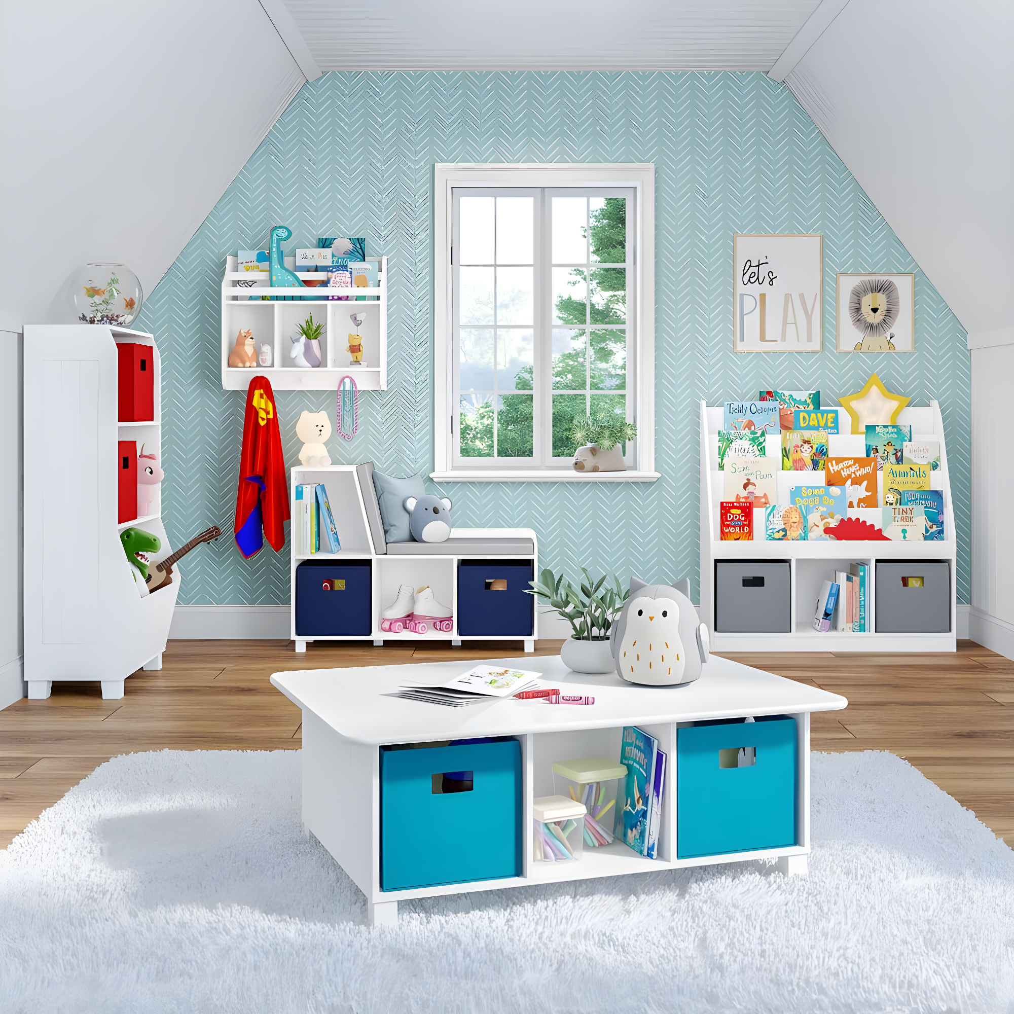 RiverRidge Home RiverRidge Kids Reading Book Nook Cushioned Toy Storage Bench with Cubby Organizers