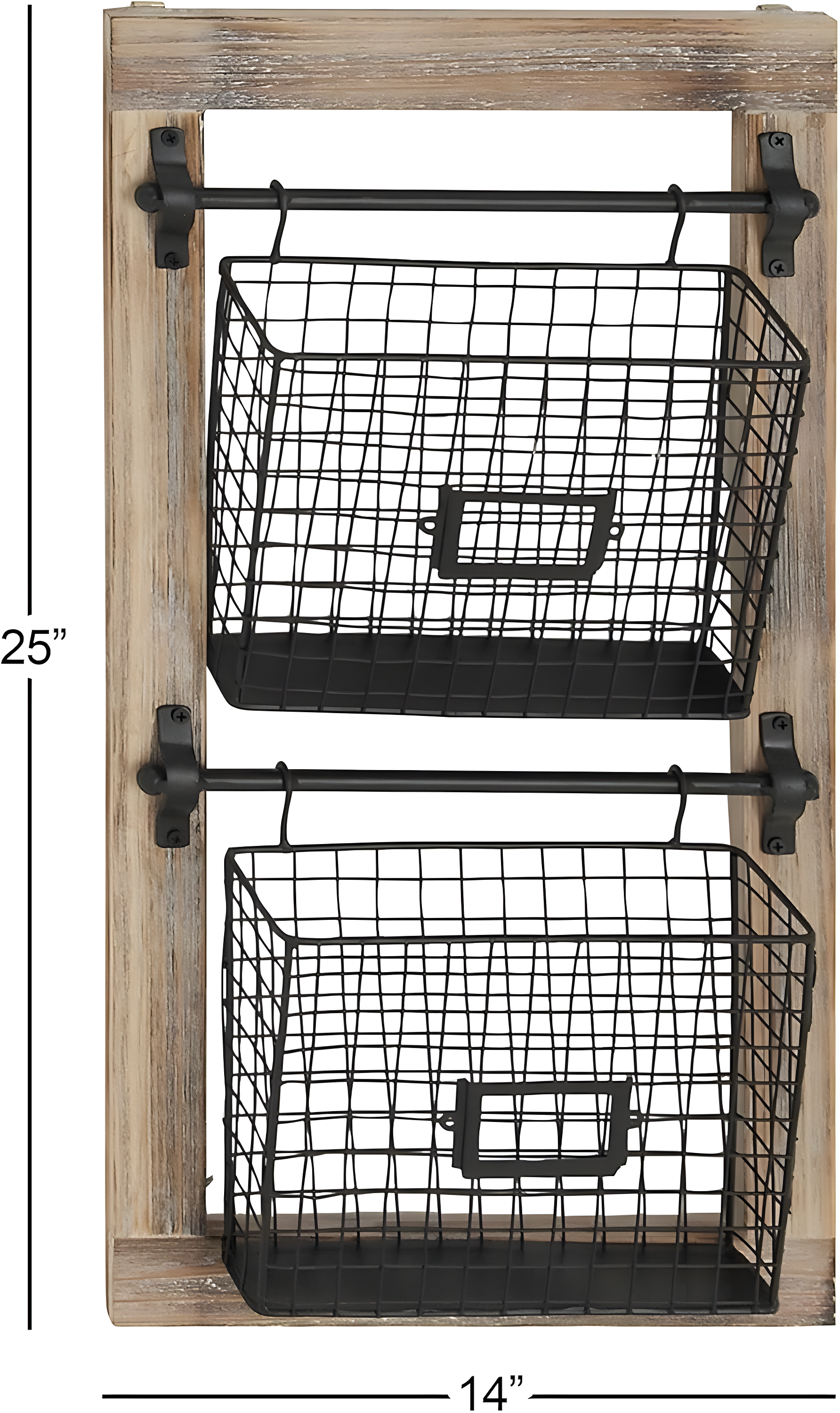 DecMode 25" Black Metal 2 Slot Suspended Wire Basket Magazine Rack Holder with Suspended Baskets and Label Slot