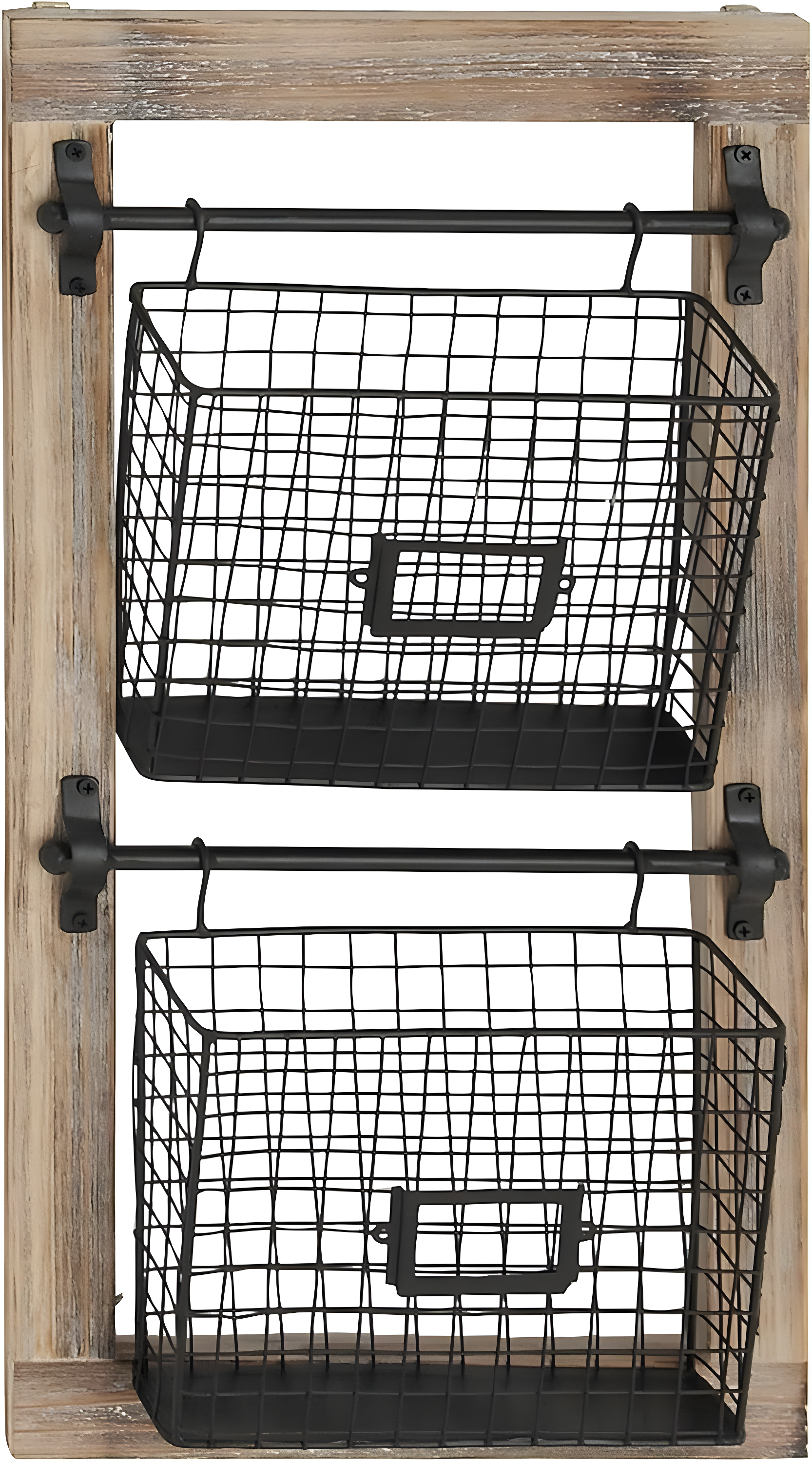 DecMode 25" Black Metal 2 Slot Suspended Wire Basket Magazine Rack Holder with Suspended Baskets and Label Slot