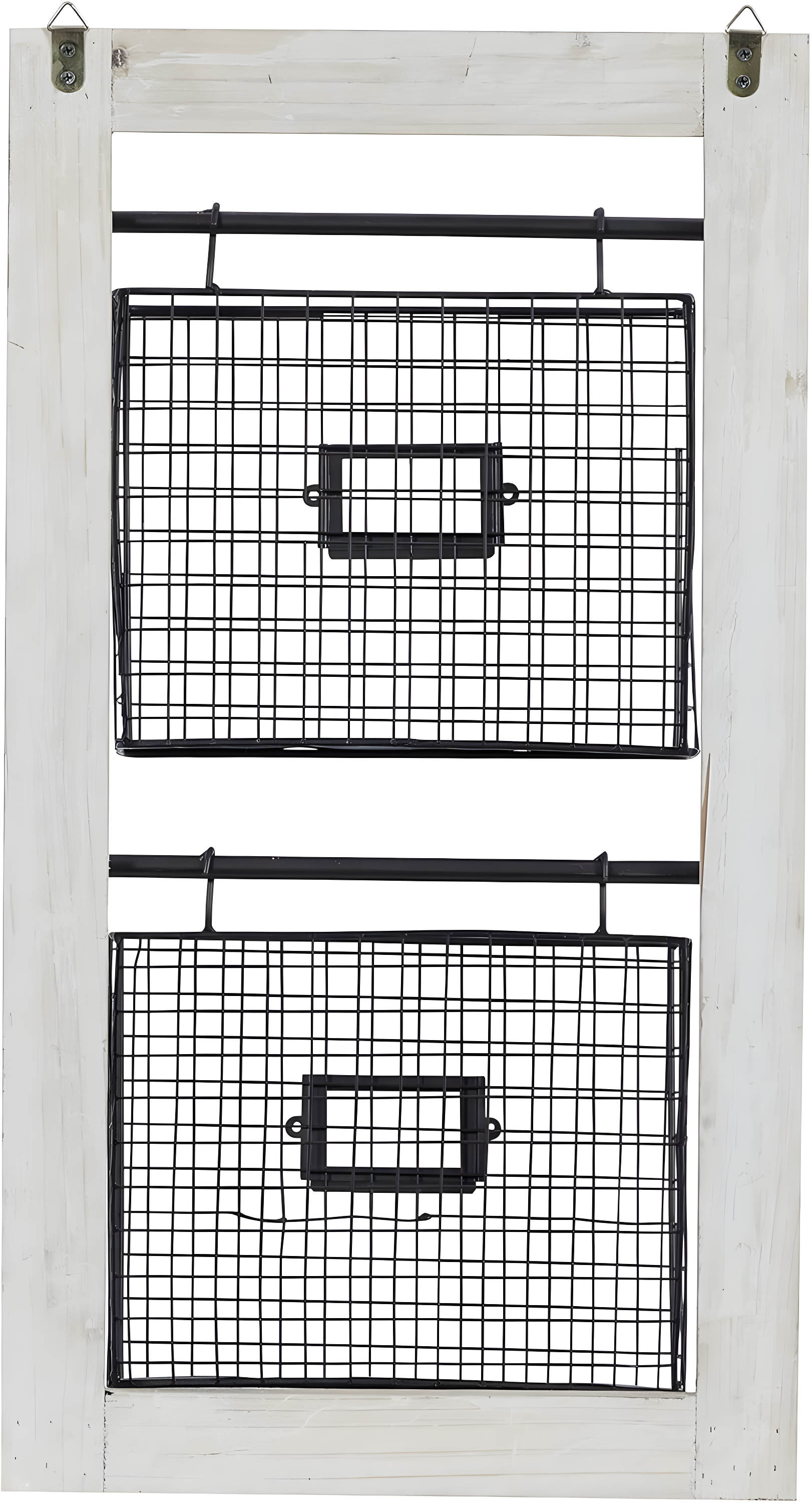DecMode 25" Black Metal 2 Slot Suspended Wire Basket Magazine Rack Holder with Suspended Baskets and Label Slot