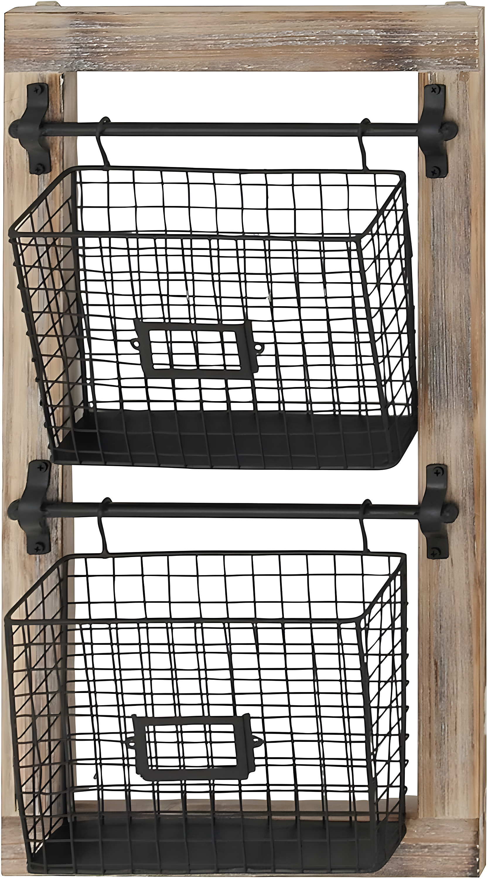 DecMode 25" Black Metal 2 Slot Suspended Wire Basket Magazine Rack Holder with Suspended Baskets and Label Slot