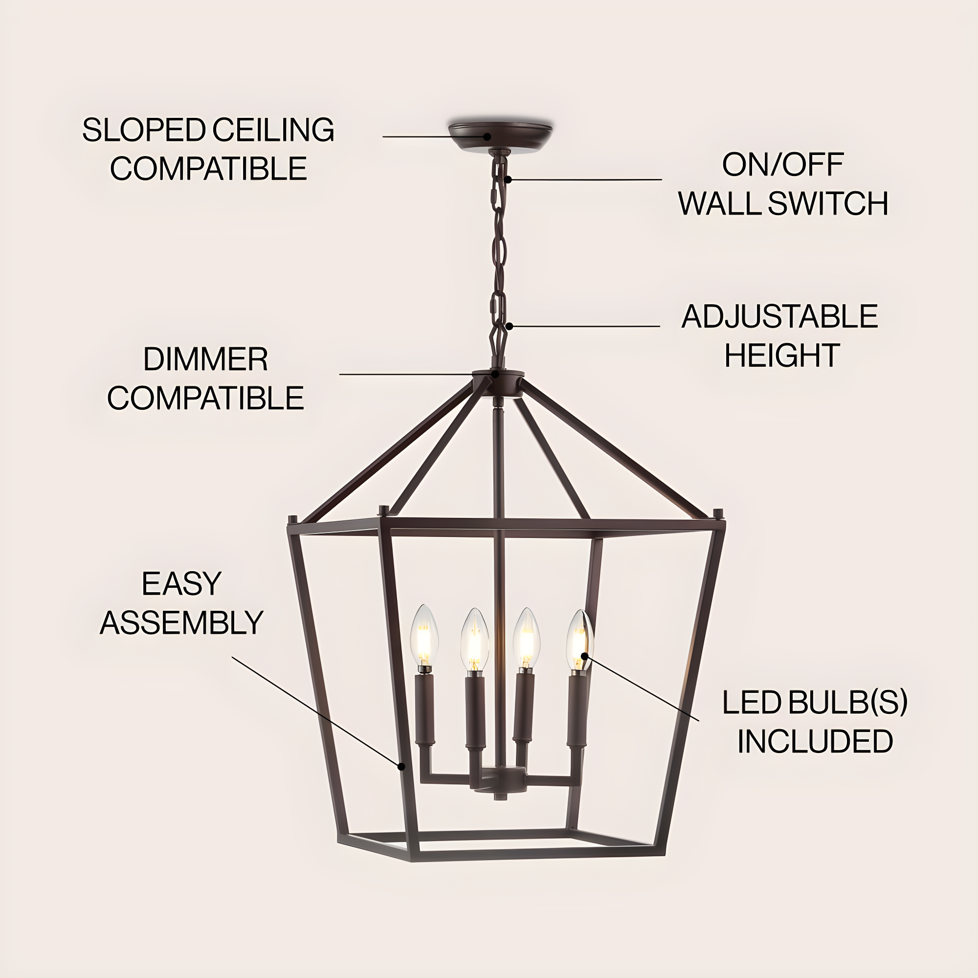 Pagoda 16" 4-Bulb Lantern Metal LED Pendant, Oil Rubbed Bronze
