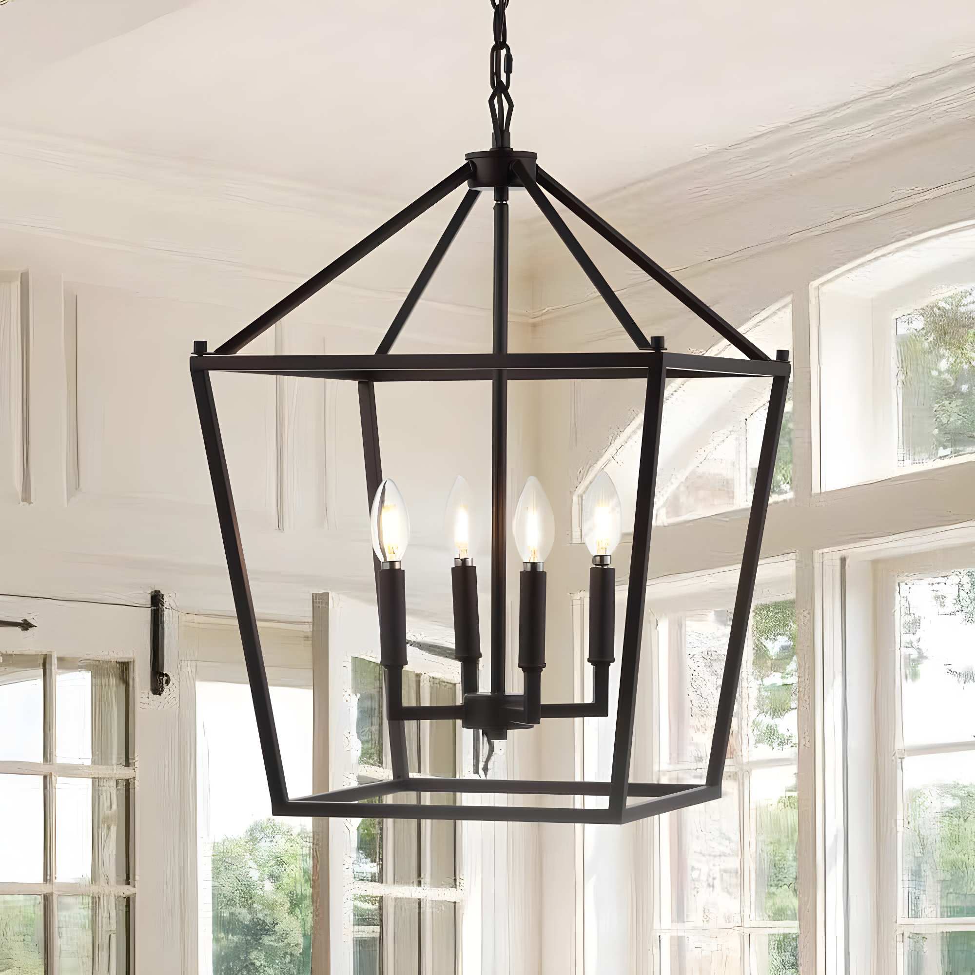 Pagoda 16" 4-Bulb Lantern Metal LED Pendant, Oil Rubbed Bronze