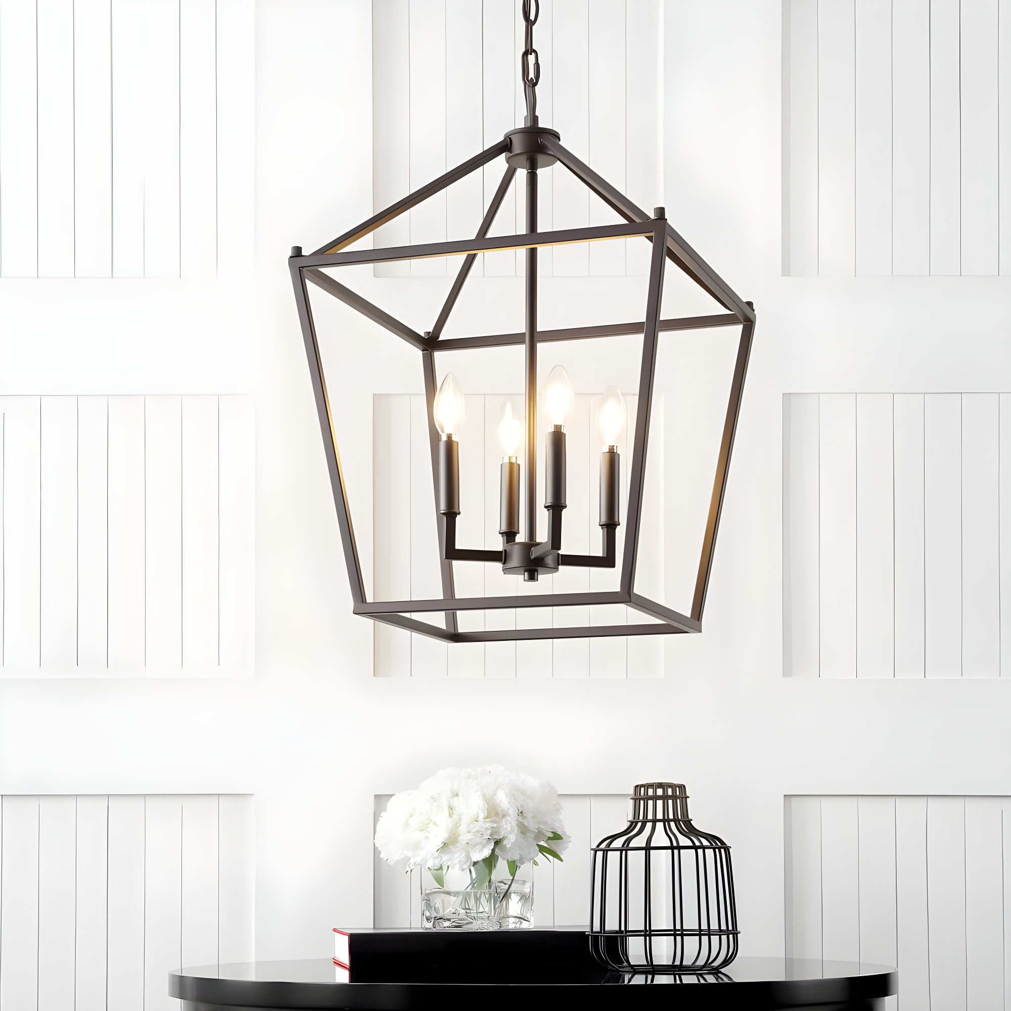 Pagoda 16" 4-Bulb Lantern Metal LED Pendant, Oil Rubbed Bronze