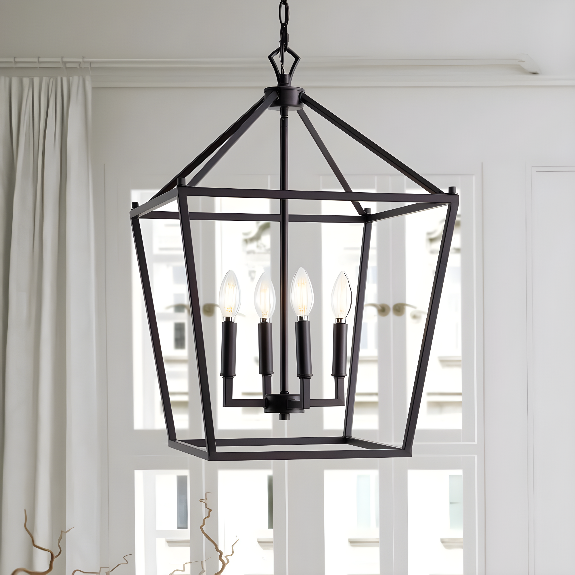 Pagoda 16" 4-Bulb Lantern Metal LED Pendant, Oil Rubbed Bronze