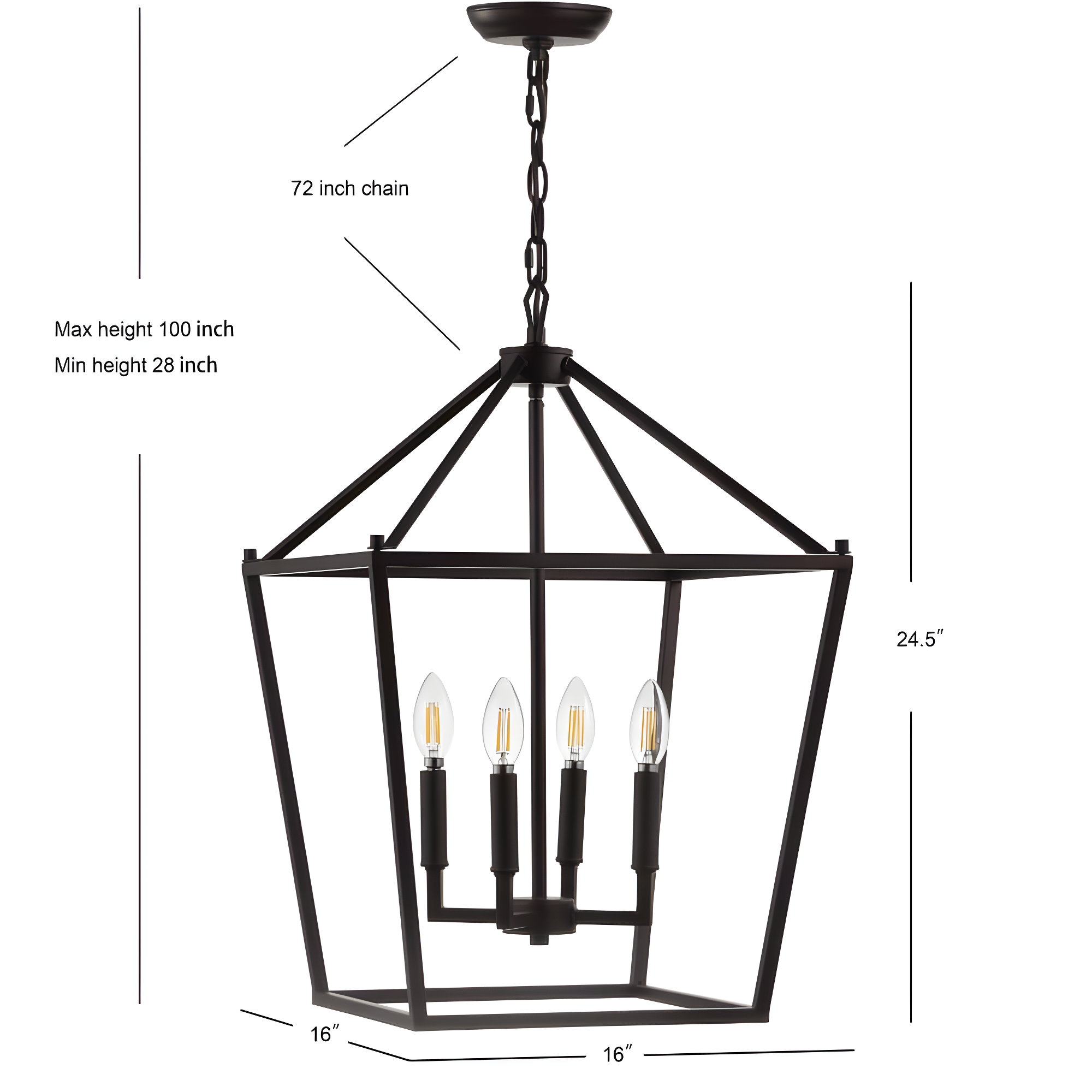 Pagoda 16" 4-Bulb Lantern Metal LED Pendant, Oil Rubbed Bronze