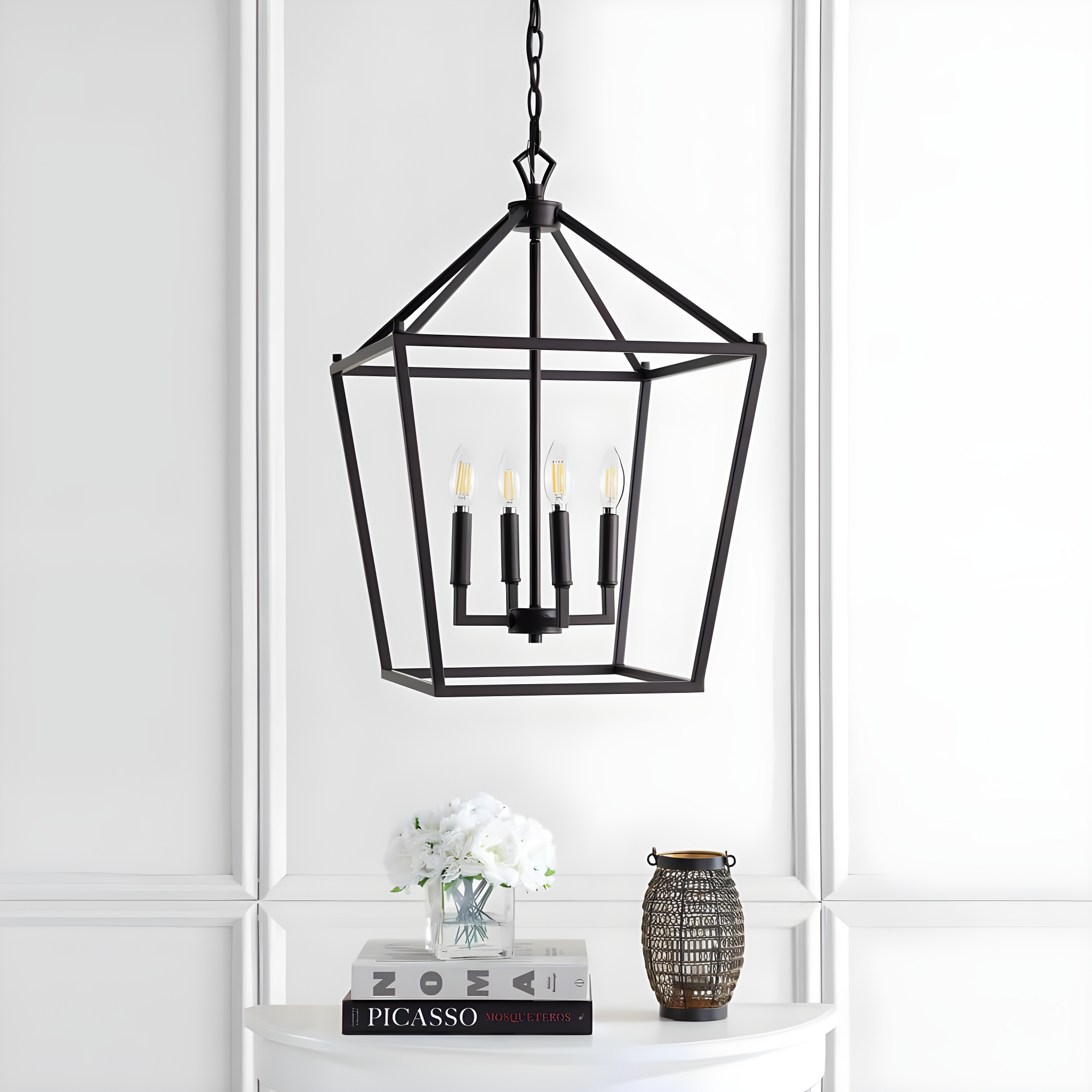 Pagoda 16" 4-Bulb Lantern Metal LED Pendant, Oil Rubbed Bronze