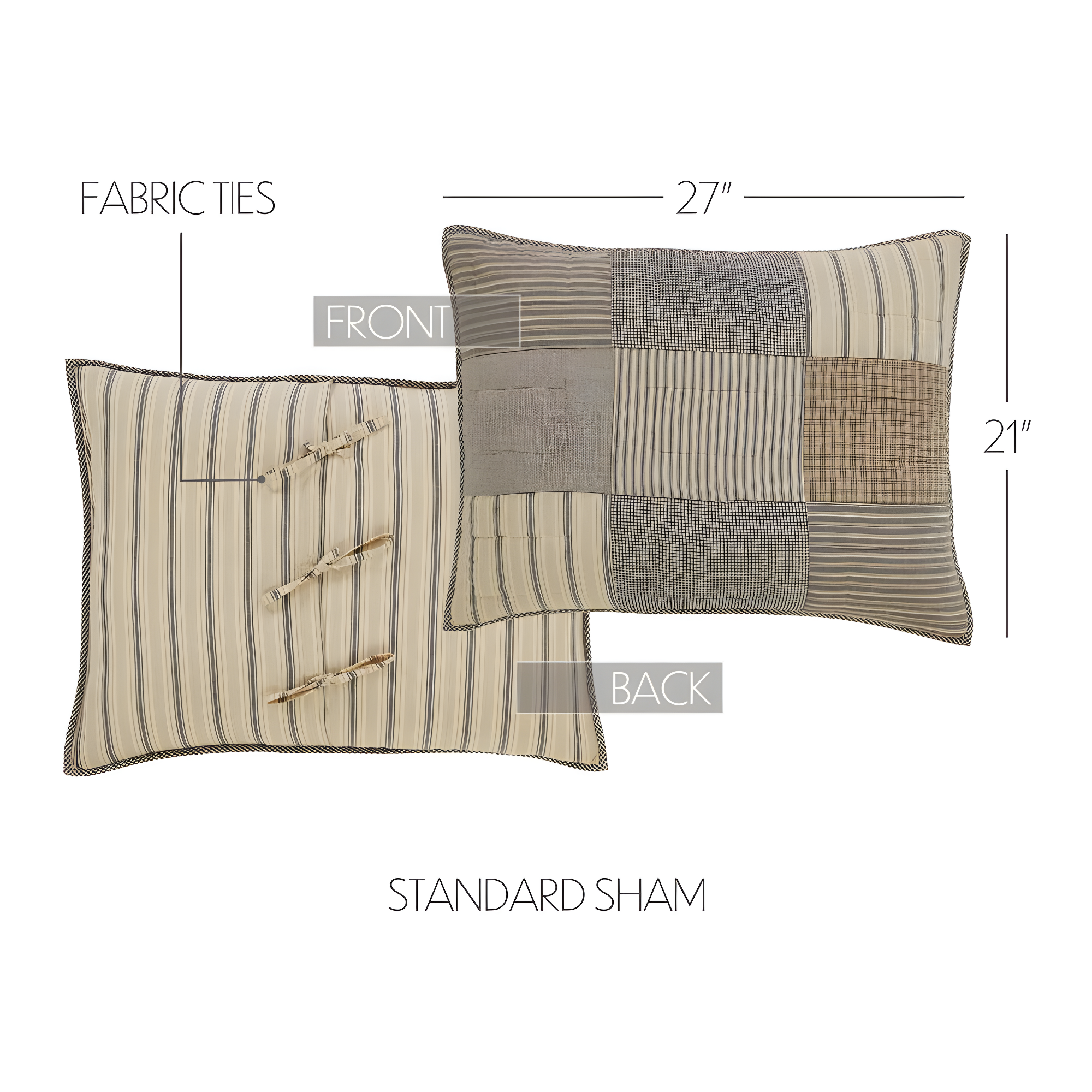 VHC Brands Farmhouse Bedding-Sawyer Mill Sham, Standard 21x27, Charcoal Grey