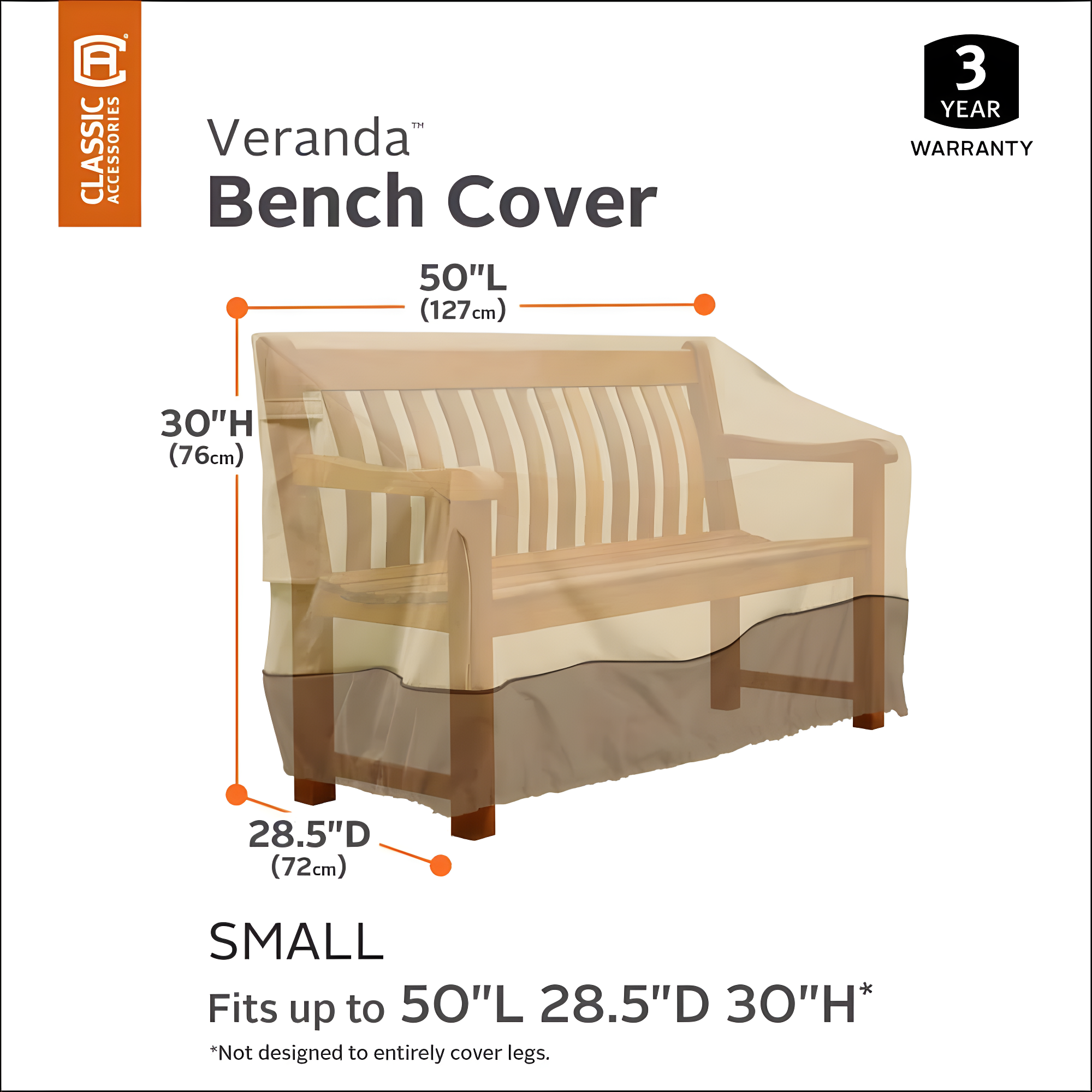 Classic Accessories Veranda™ Patio Bench Cover - Water Resistant Outdoor Furniture Cover, Small (70992)