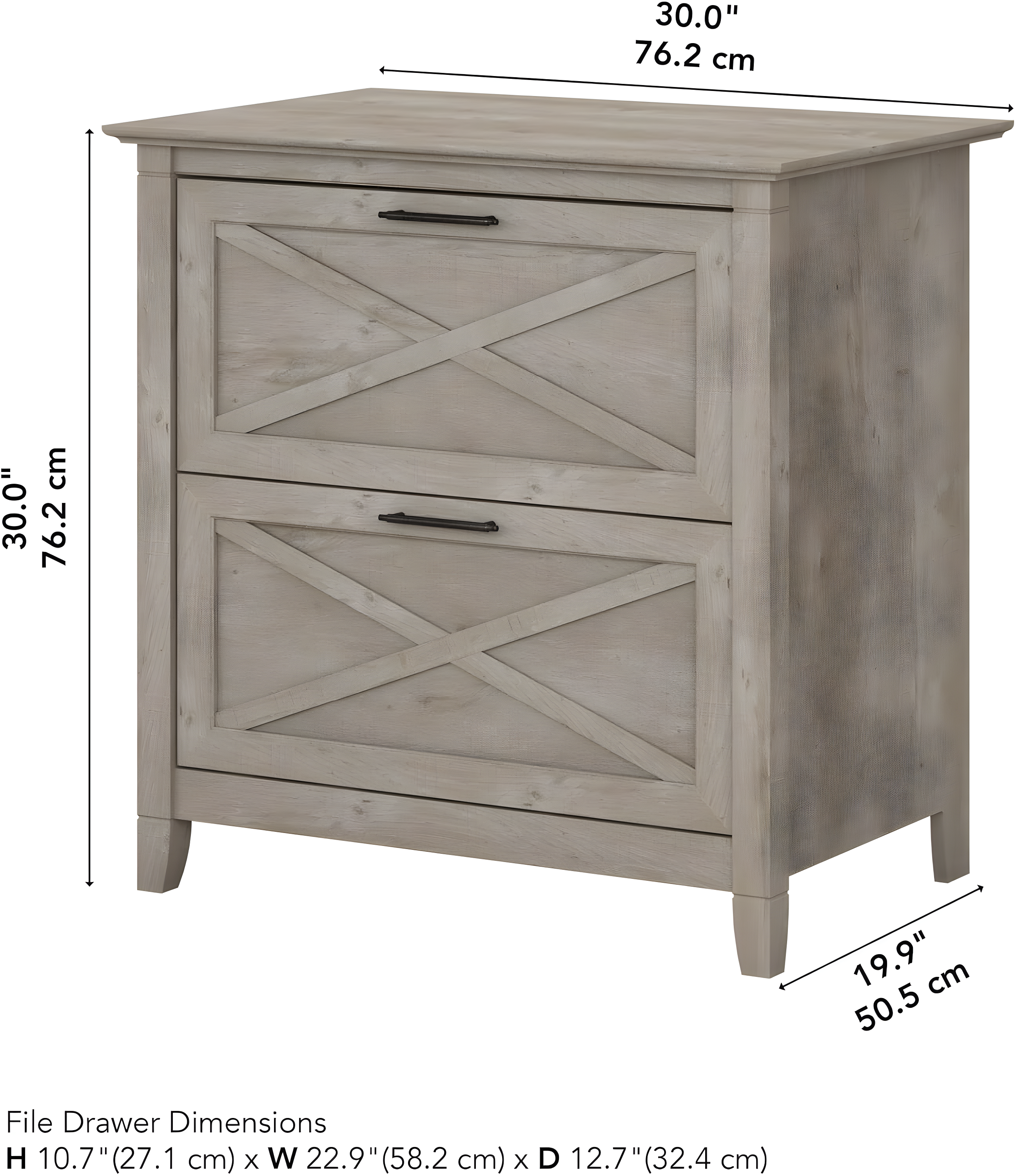 2 Drawer Key West File Cabinet Washed Gray - Bush Furniture