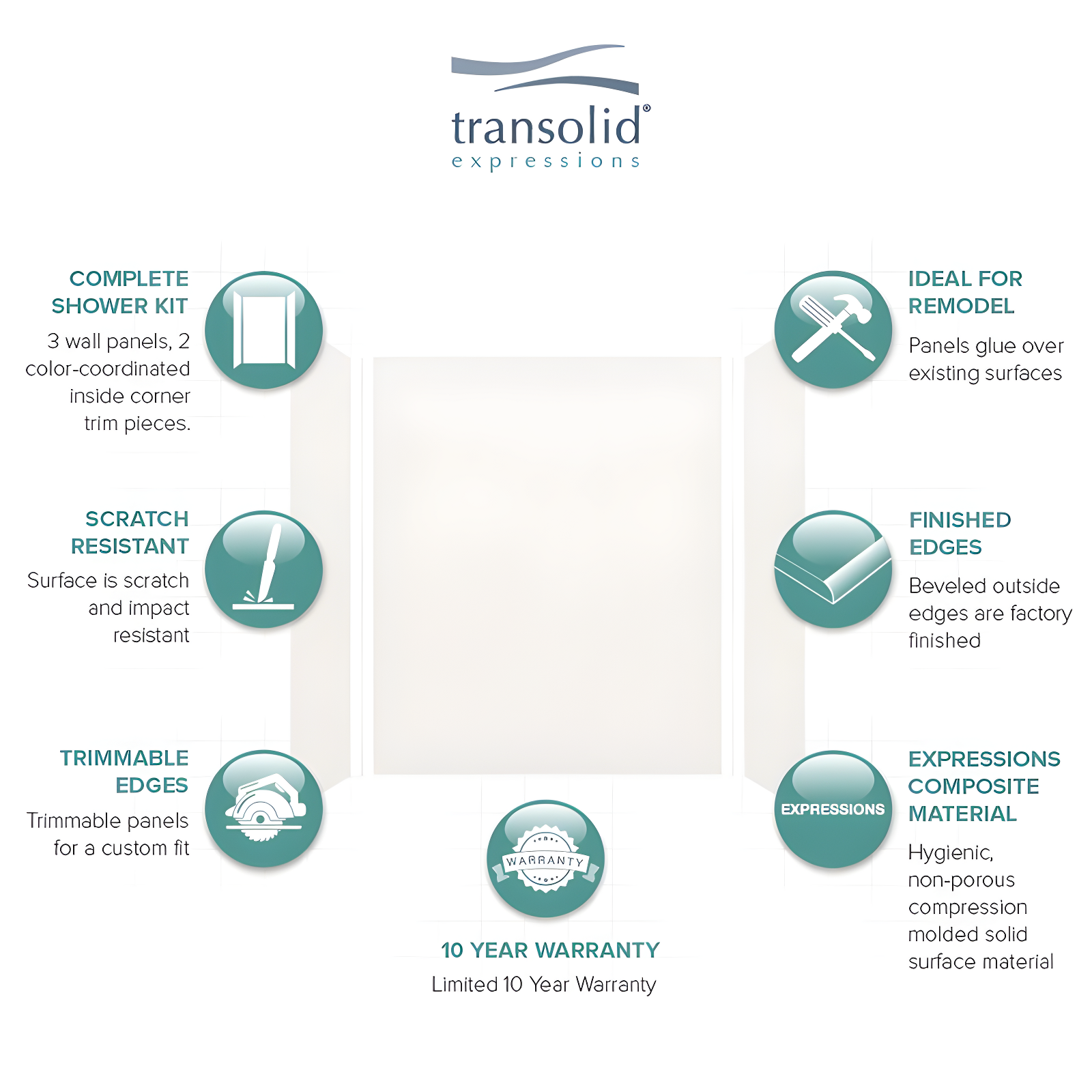 Transolid Expressions 60'' W 36'' D 72'' H Glue Up Solid Surface Wall
