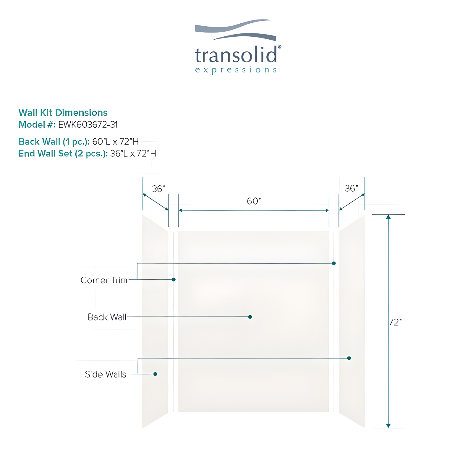 Transolid Expressions 60'' W 36'' D 72'' H Glue Up Solid Surface Wall
