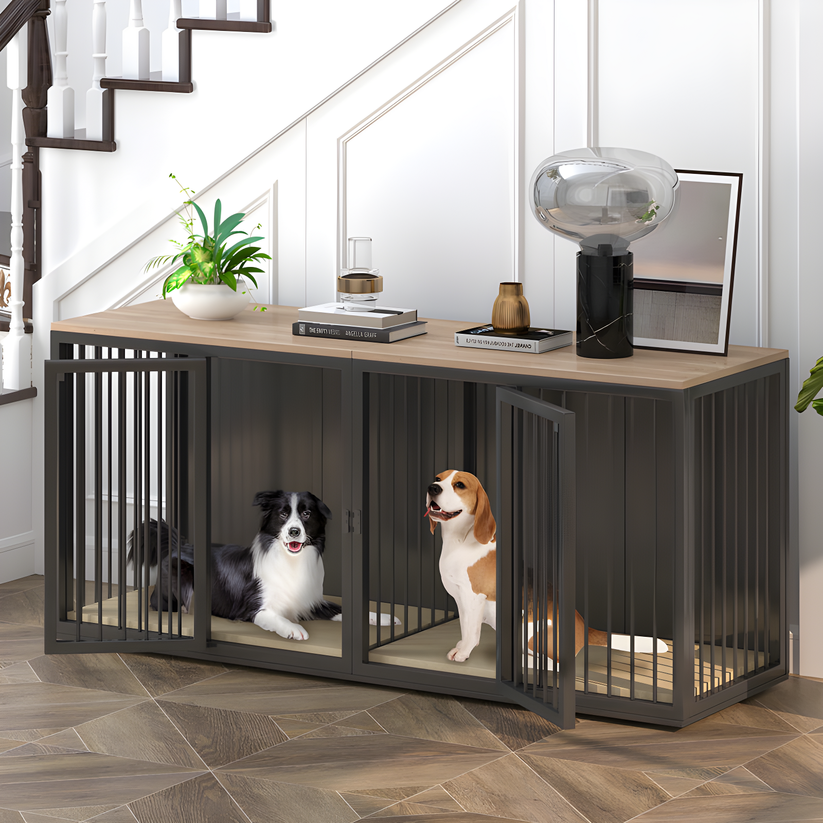 Tucker Murphy Pet™ Large Dog Crate Furniture for 2 Dogs, 71.6'' Steel Frame Dog Crate with Double Doors, Heavy Sturdy Dog Kennel