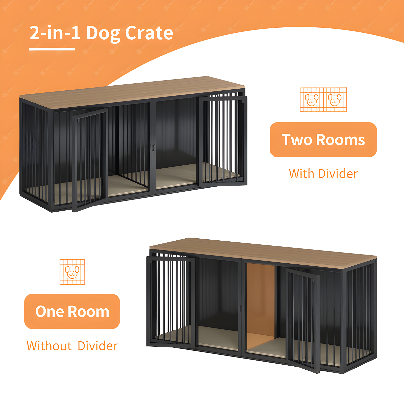 Tucker Murphy Pet™ Large Dog Crate Furniture for 2 Dogs, 71.6'' Steel Frame Dog Crate with Double Doors, Heavy Sturdy Dog Kennel