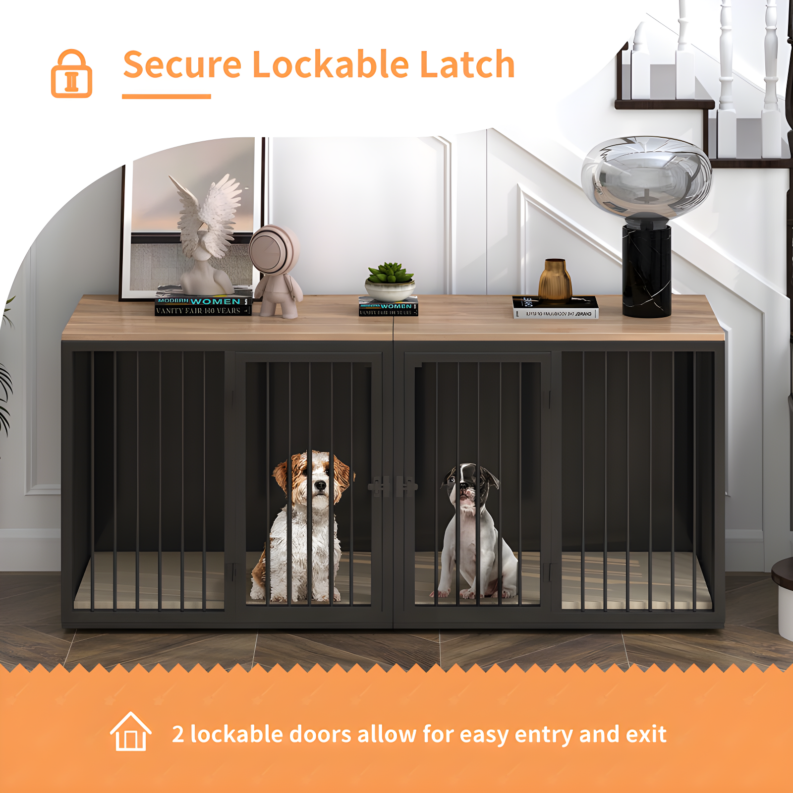 Tucker Murphy Pet™ Large Dog Crate Furniture for 2 Dogs, 71.6'' Steel Frame Dog Crate with Double Doors, Heavy Sturdy Dog Kennel