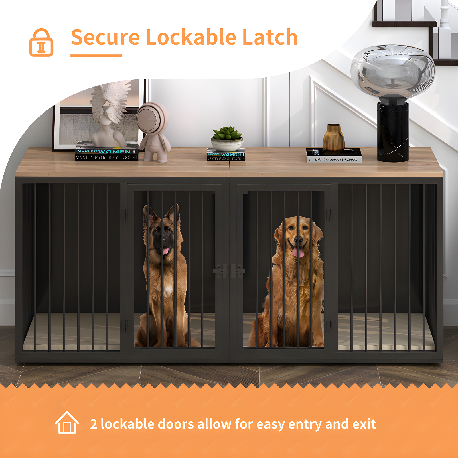 Tucker Murphy Pet™ Large Dog Crate Furniture for 2 Dogs, 71.6'' Steel Frame Dog Crate with Double Doors, Heavy Sturdy Dog Kennel