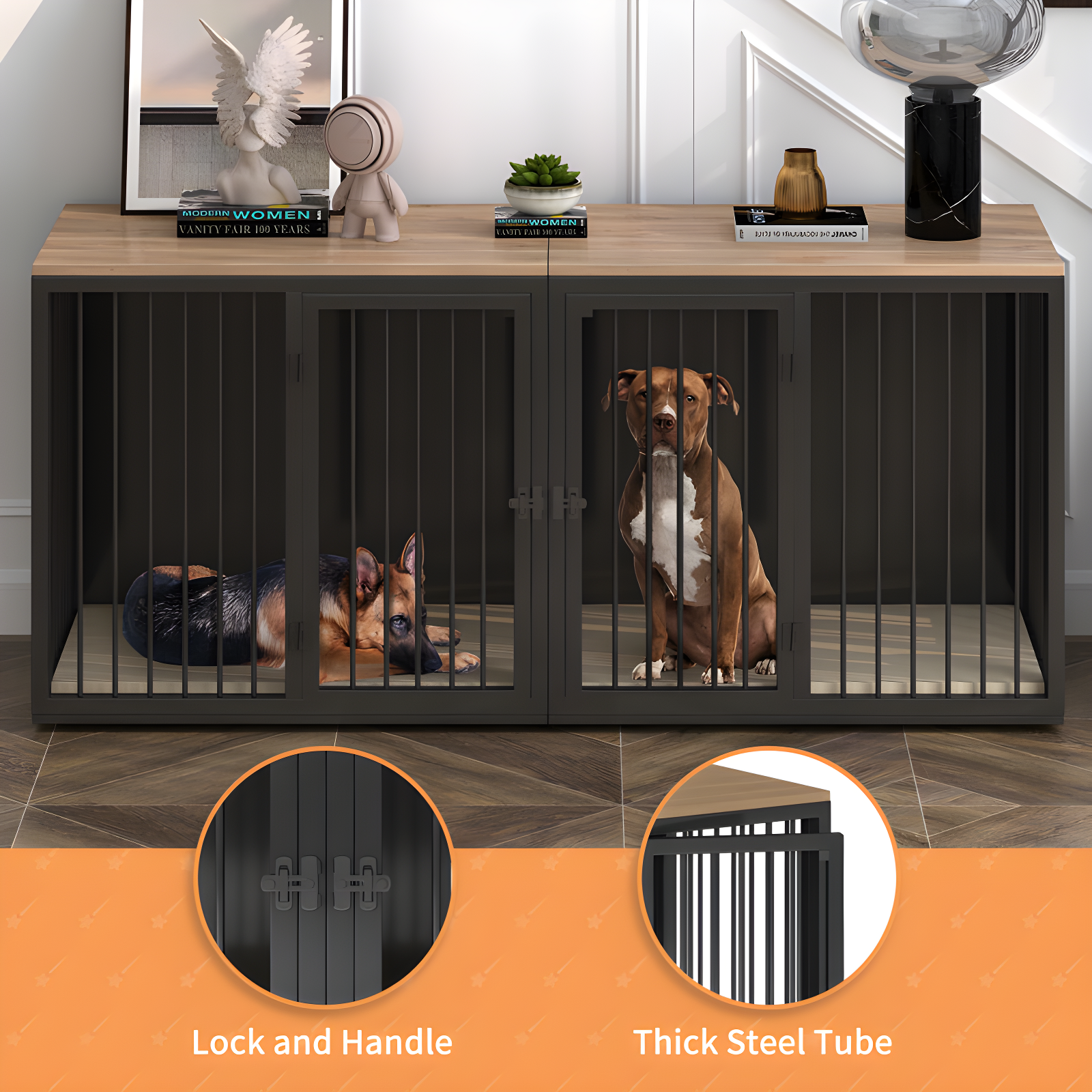 Tucker Murphy Pet™ Large Dog Crate Furniture for 2 Dogs, 71.6'' Steel Frame Dog Crate with Double Doors, Heavy Sturdy Dog Kennel
