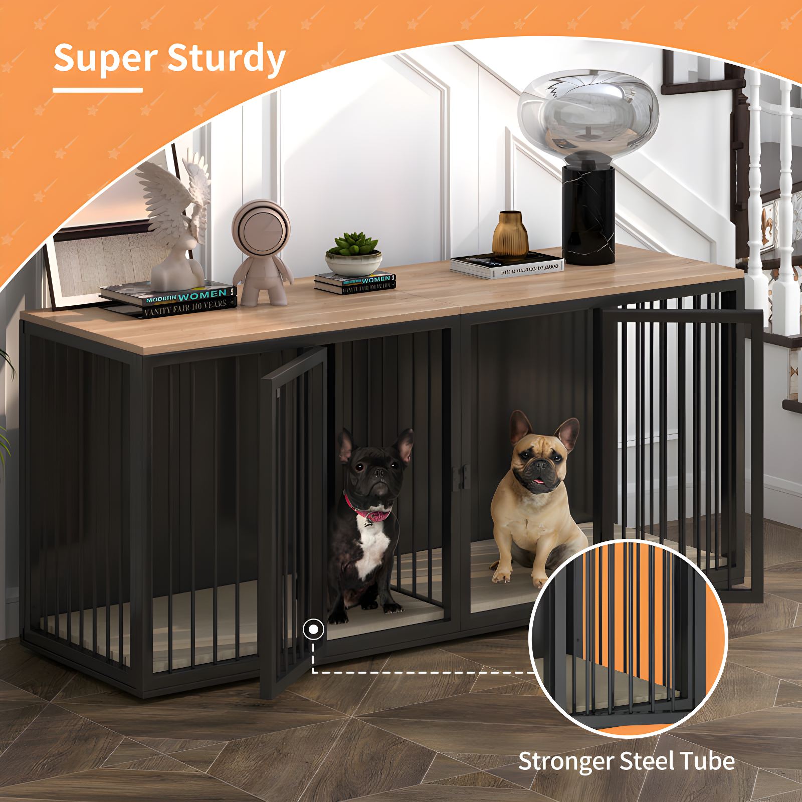Tucker Murphy Pet™ Large Dog Crate Furniture for 2 Dogs, 71.6'' Steel Frame Dog Crate with Double Doors, Heavy Sturdy Dog Kennel