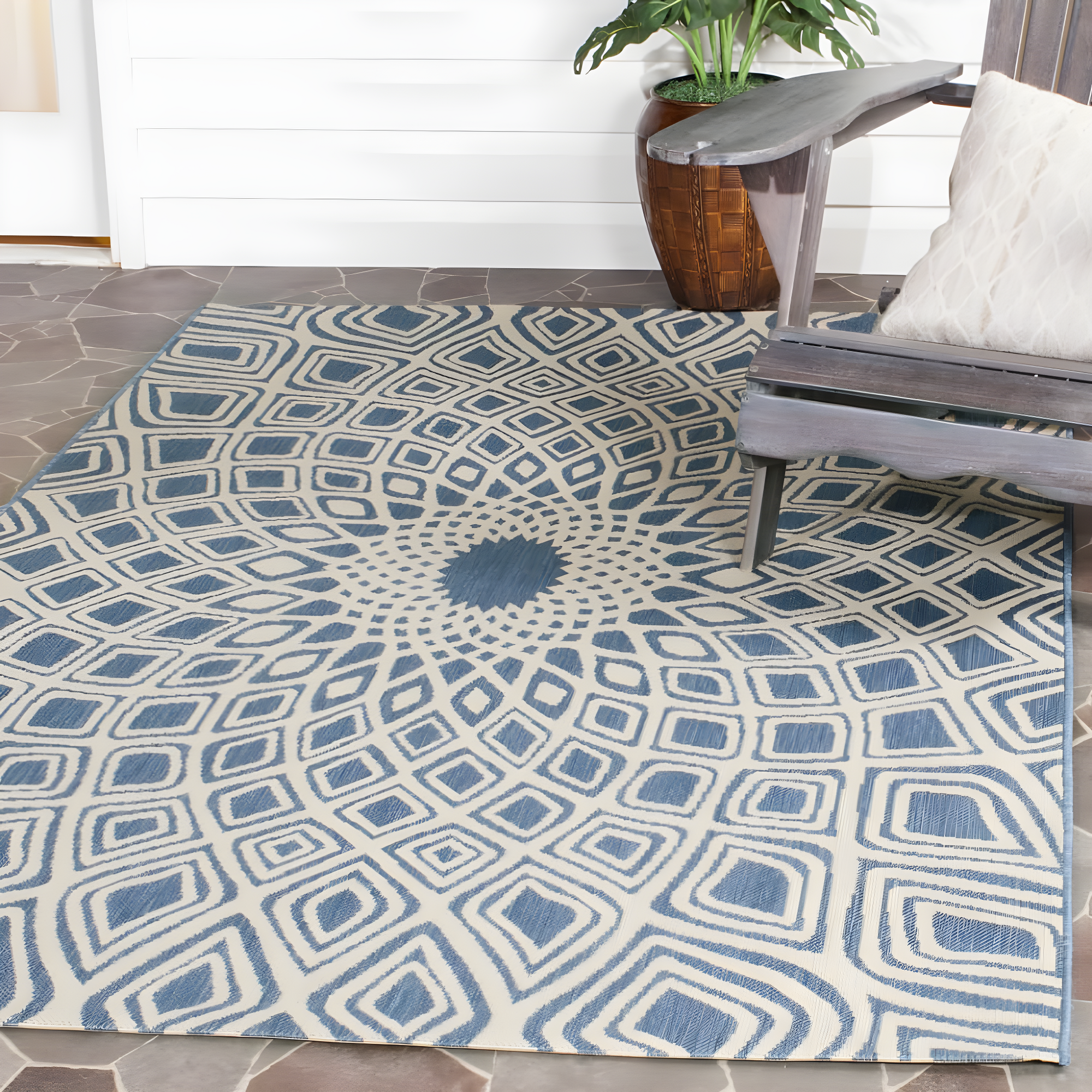 Courtyard CY6616 Power Loomed Indoor/Outdoor Area Rug - Blue/Beige - 5'3"x7'7" - Safavieh.