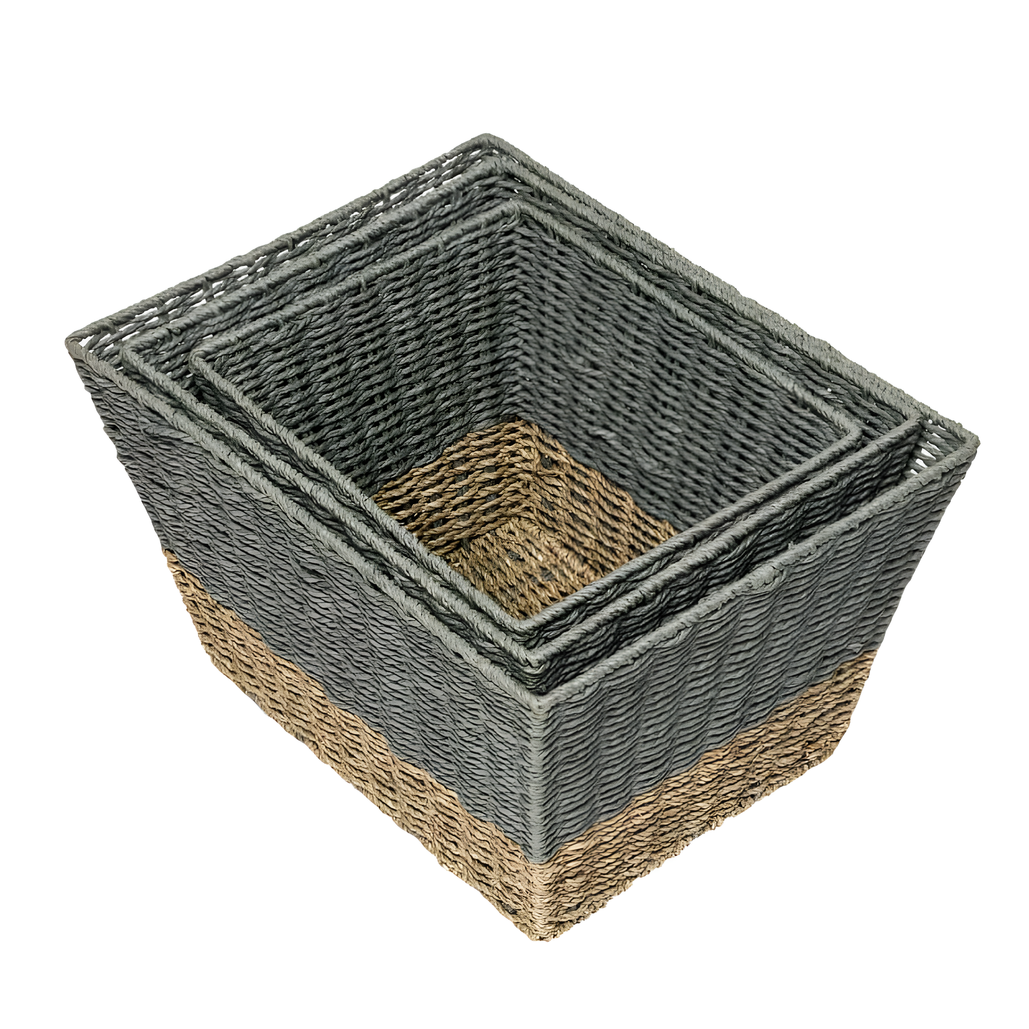 Honey-Can-Do Seagrass Set of 3 Square Nesting Storage Baskets, Natural and Gray