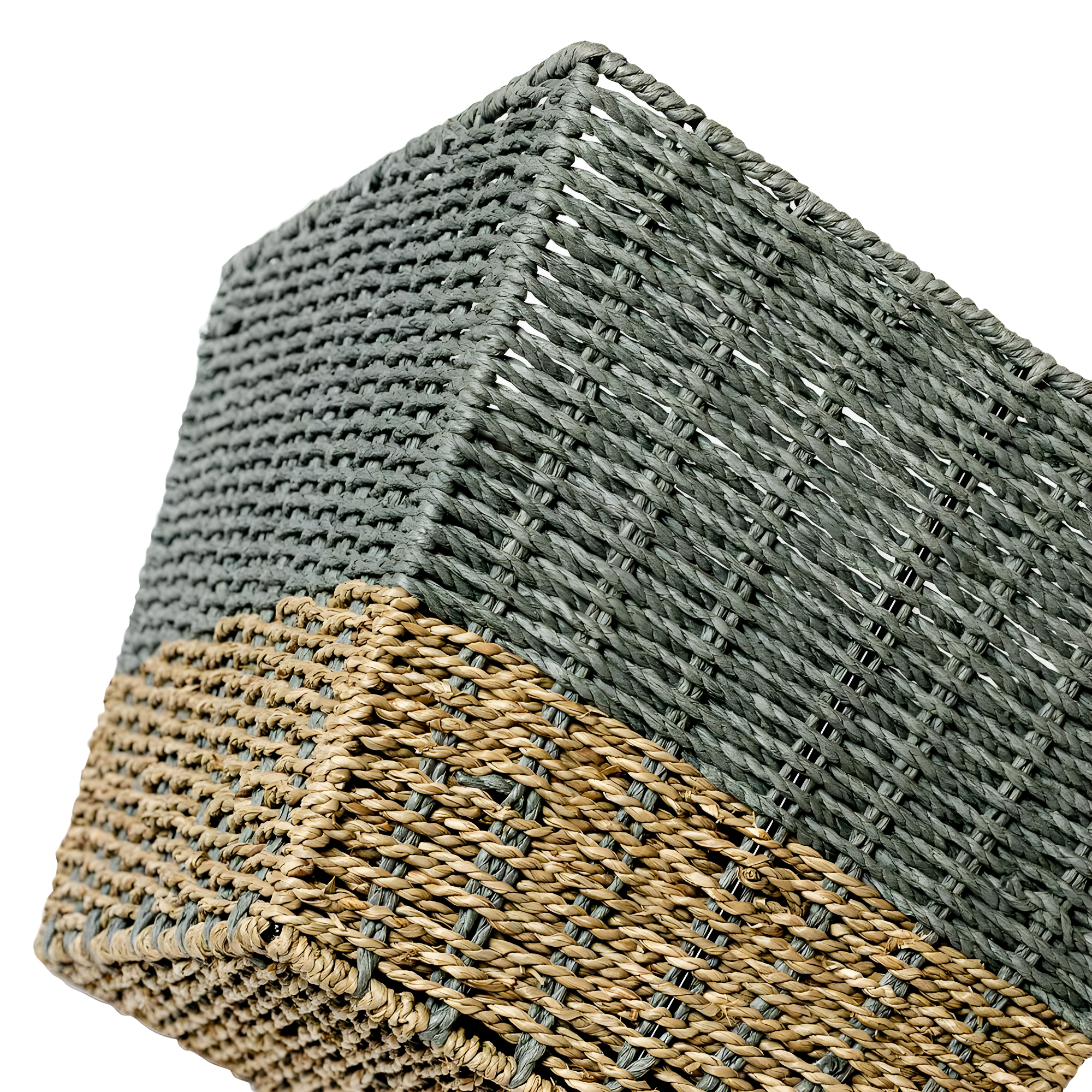 Honey-Can-Do Seagrass Set of 3 Square Nesting Storage Baskets, Natural and Gray