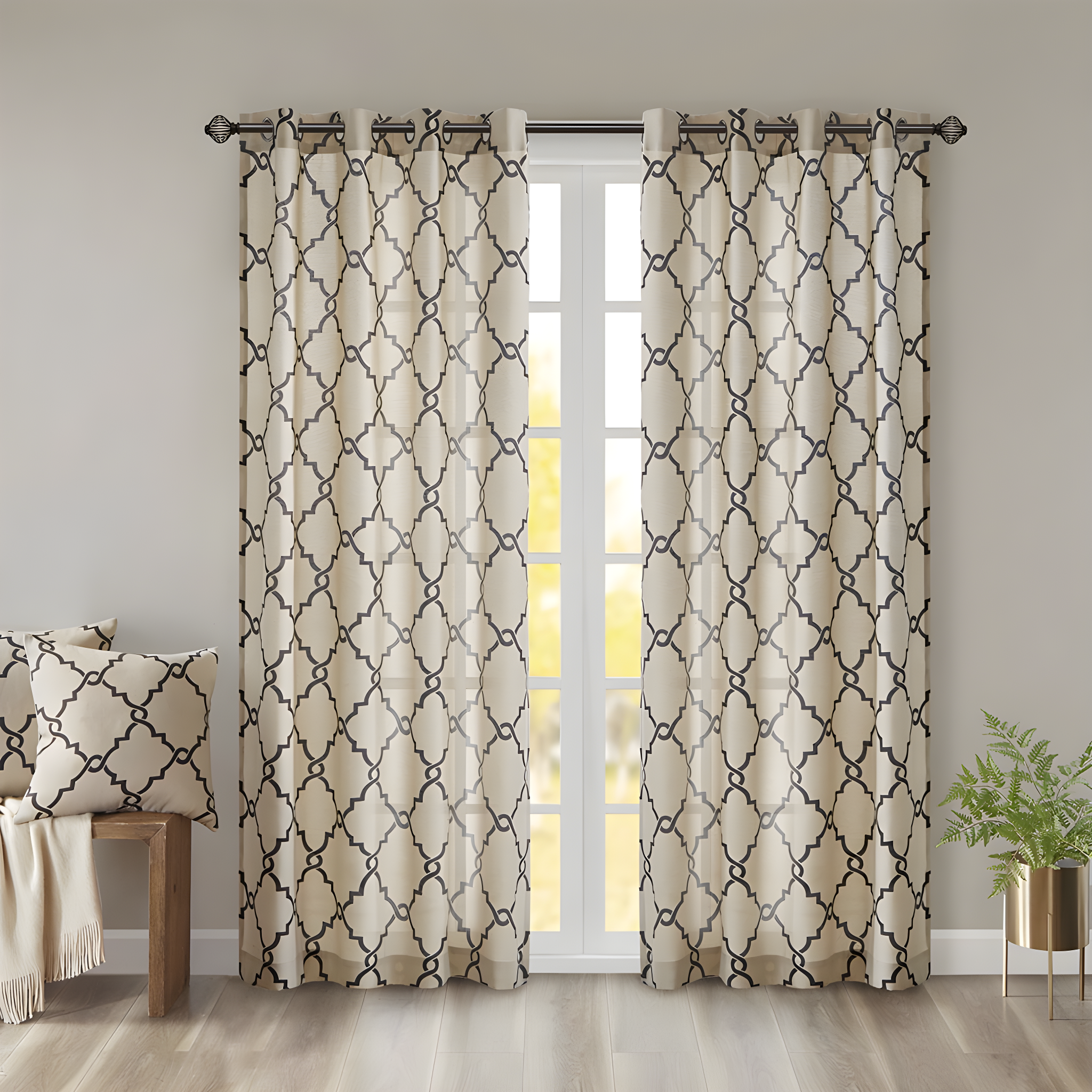 Madison Park Fretwork Print Grommet Top Single Window Curtain Panel